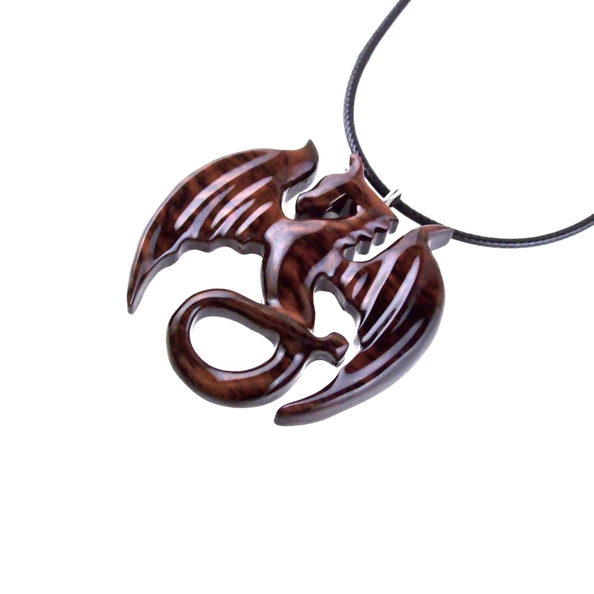 Dragon Necklace for Men or Women, Wooden Dragon Pendant, Hand Carved Wood Fantasy Jewelry, One of a Kind Gift for Him Her