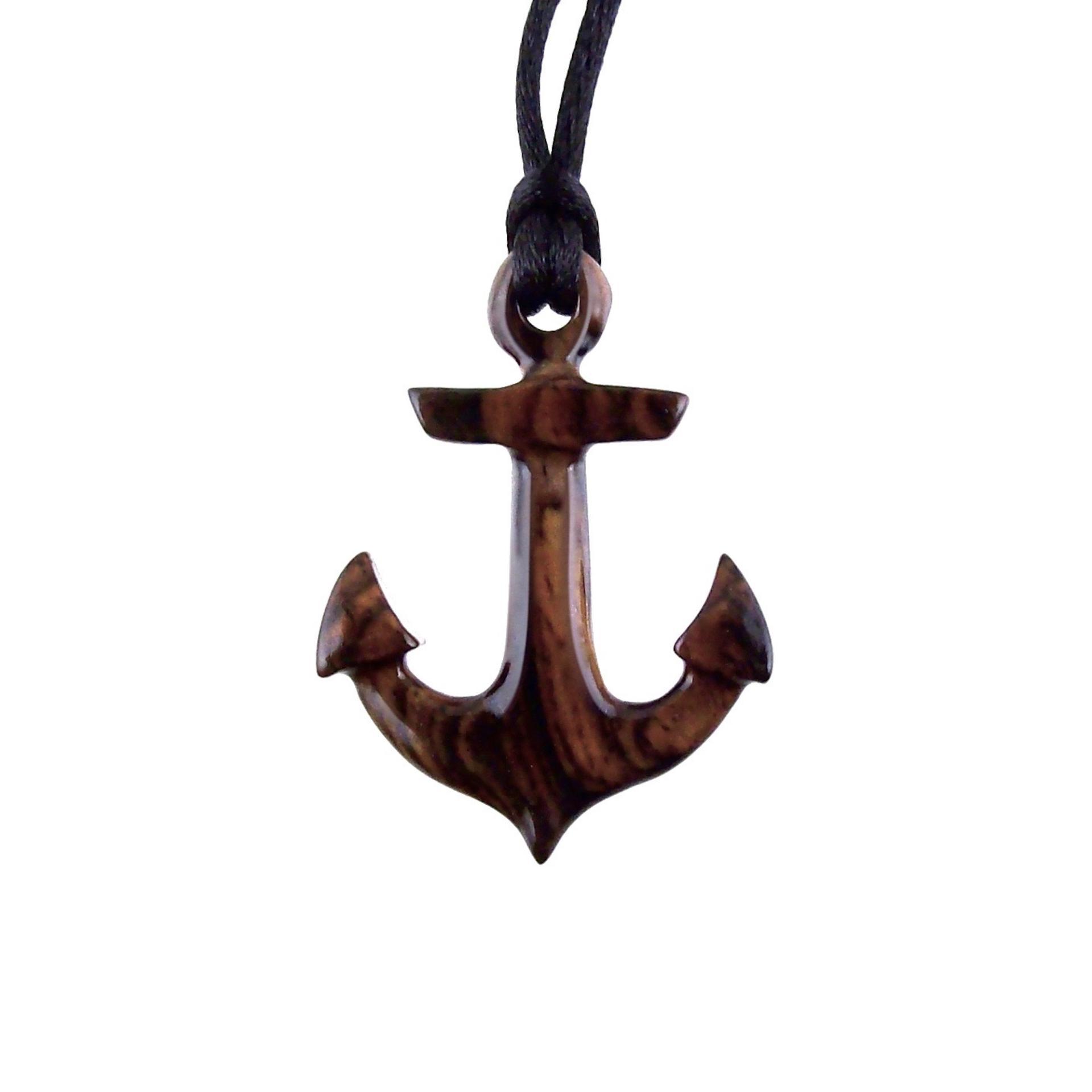 Anchor Necklace, Hand Carved Wooden Anchor Pendant, Mens Wood Necklace, Handmade Nautical Jewelry, Gift for Him