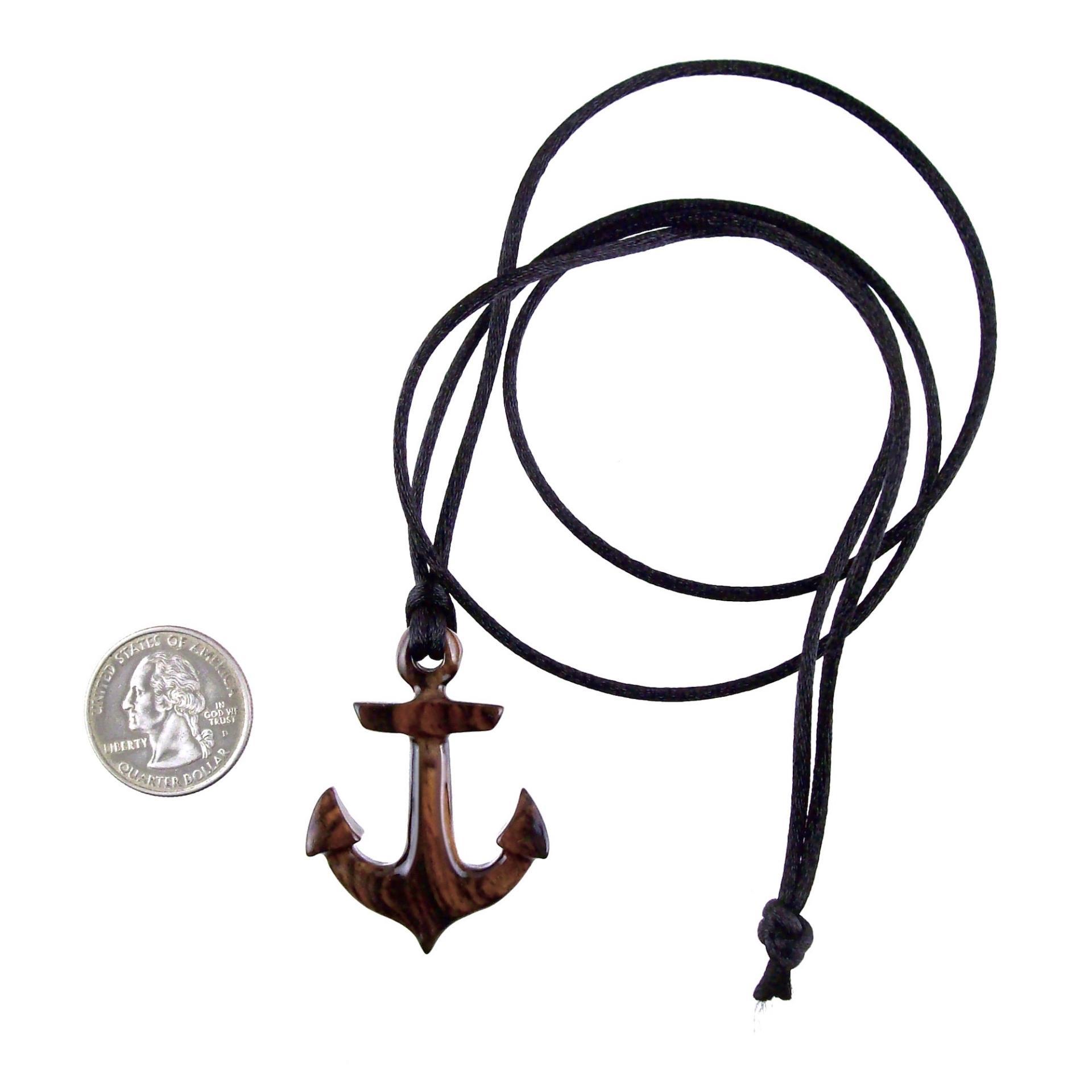 Anchor Necklace, Hand Carved Wooden Anchor Pendant, Mens Wood Necklace, Handmade Nautical Jewelry, Gift for Him