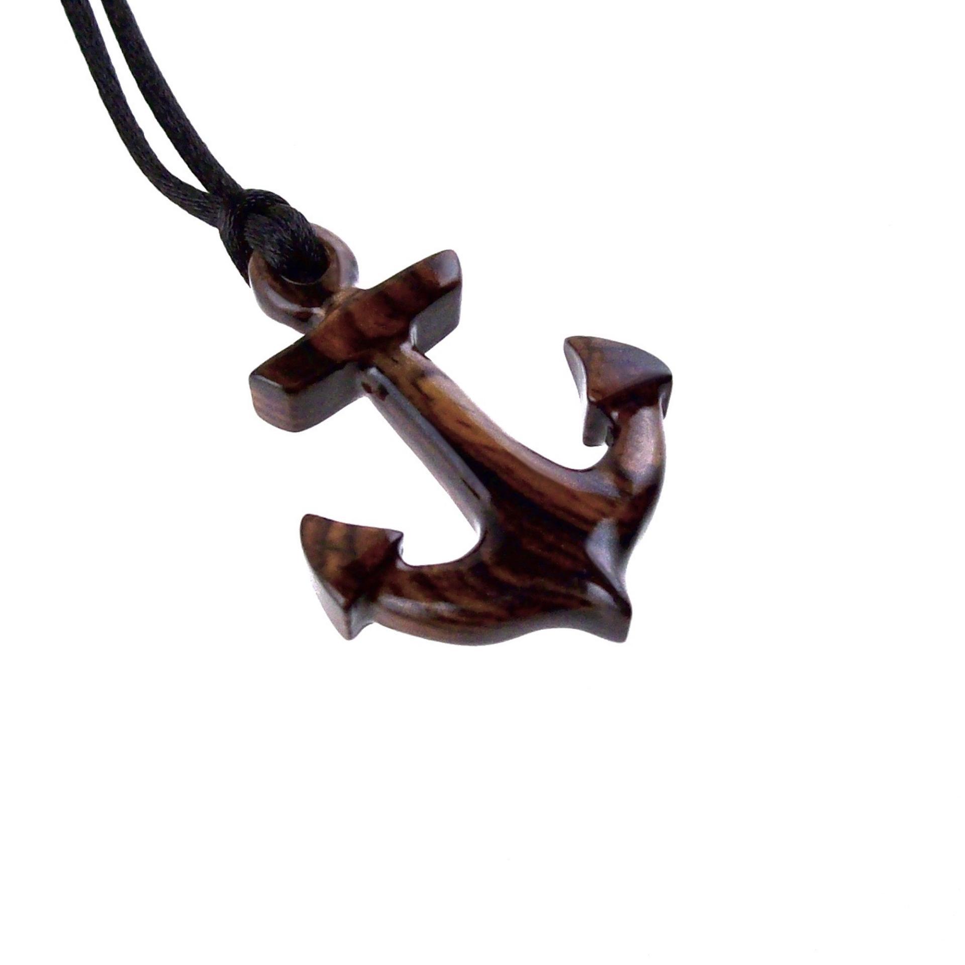 Anchor Necklace, Hand Carved Wooden Anchor Pendant, Mens Wood Necklace, Handmade Nautical Jewelry, Gift for Him