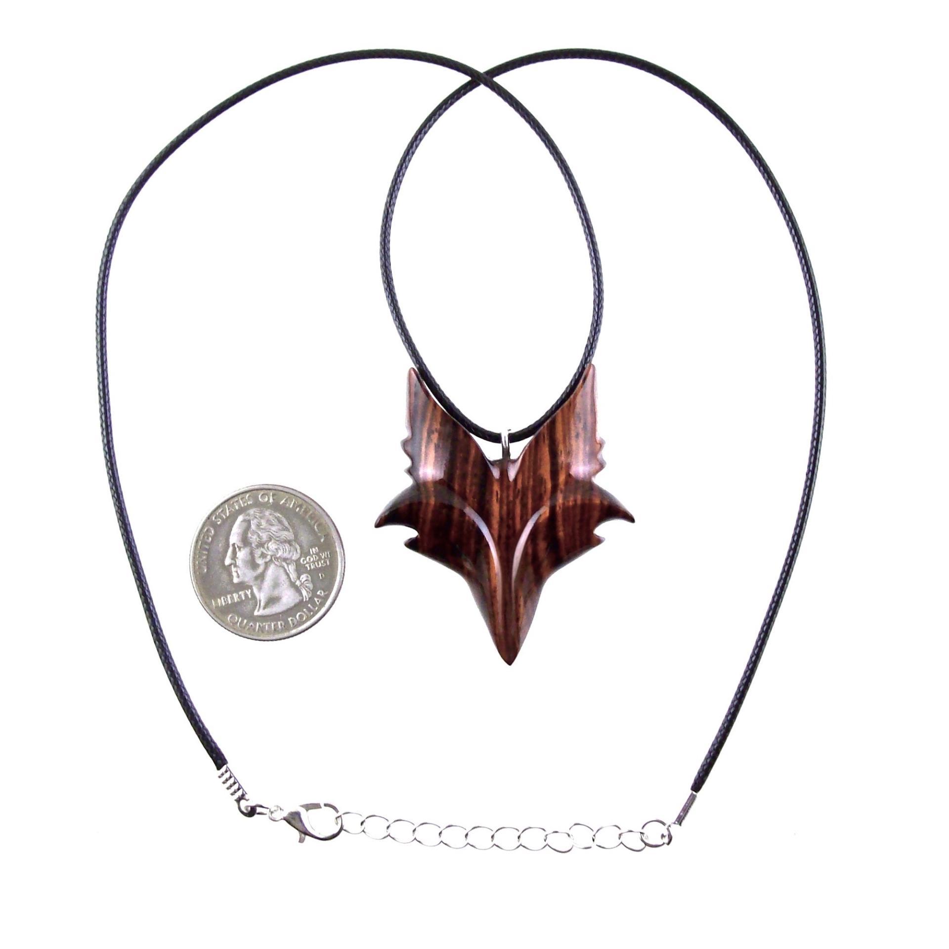 Hand Carved Wooden Fox Pendant, Celtic Fox Necklace for Men or Women, Totem Spirit Animal, Woodland Jewelry Gift for Her or Him