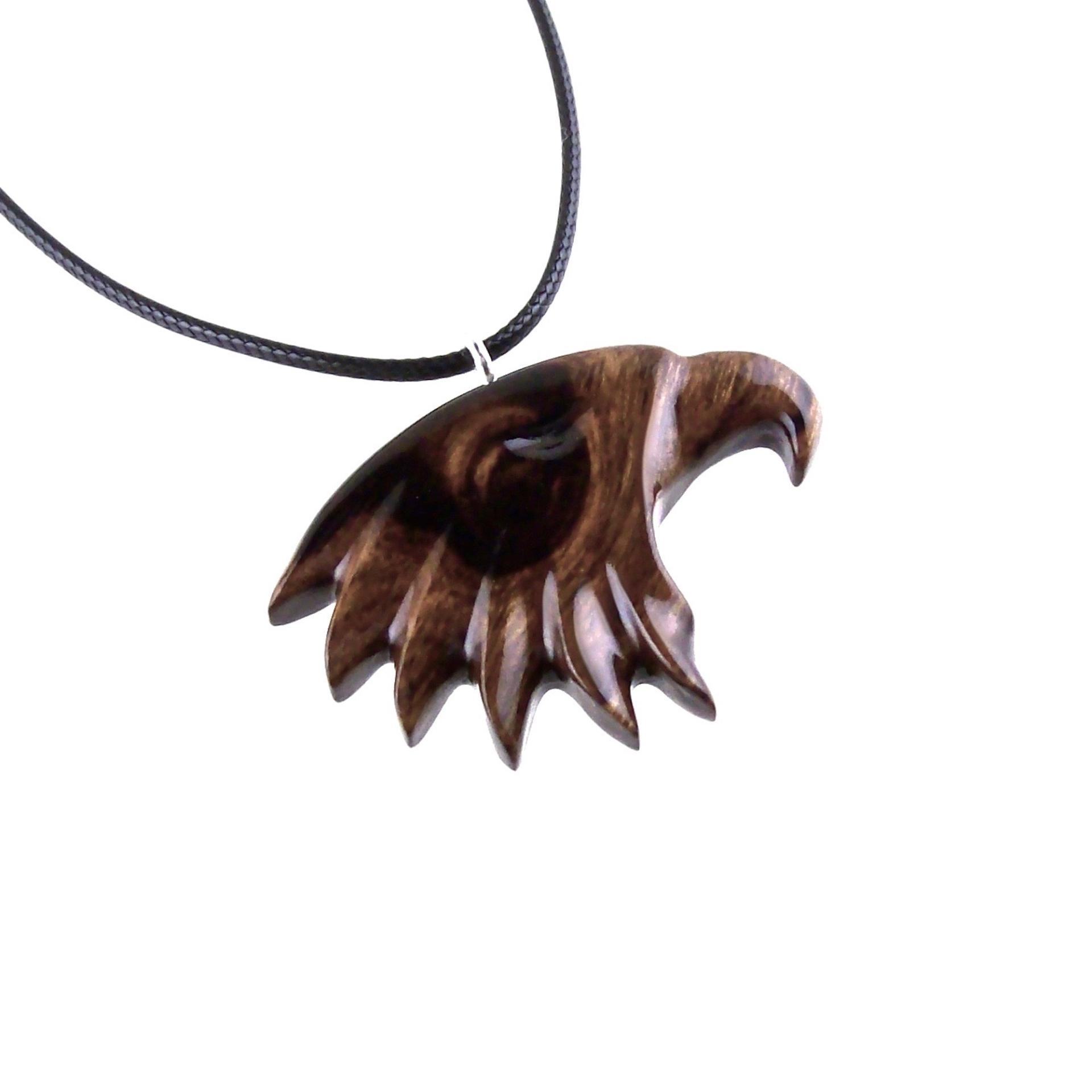 Wooden Eagle Head Pendant, Hand Carved Mens Wood Necklace, Spirit Animal Totem Bird Jewelry, One of a Kind Handmade Gift for Him