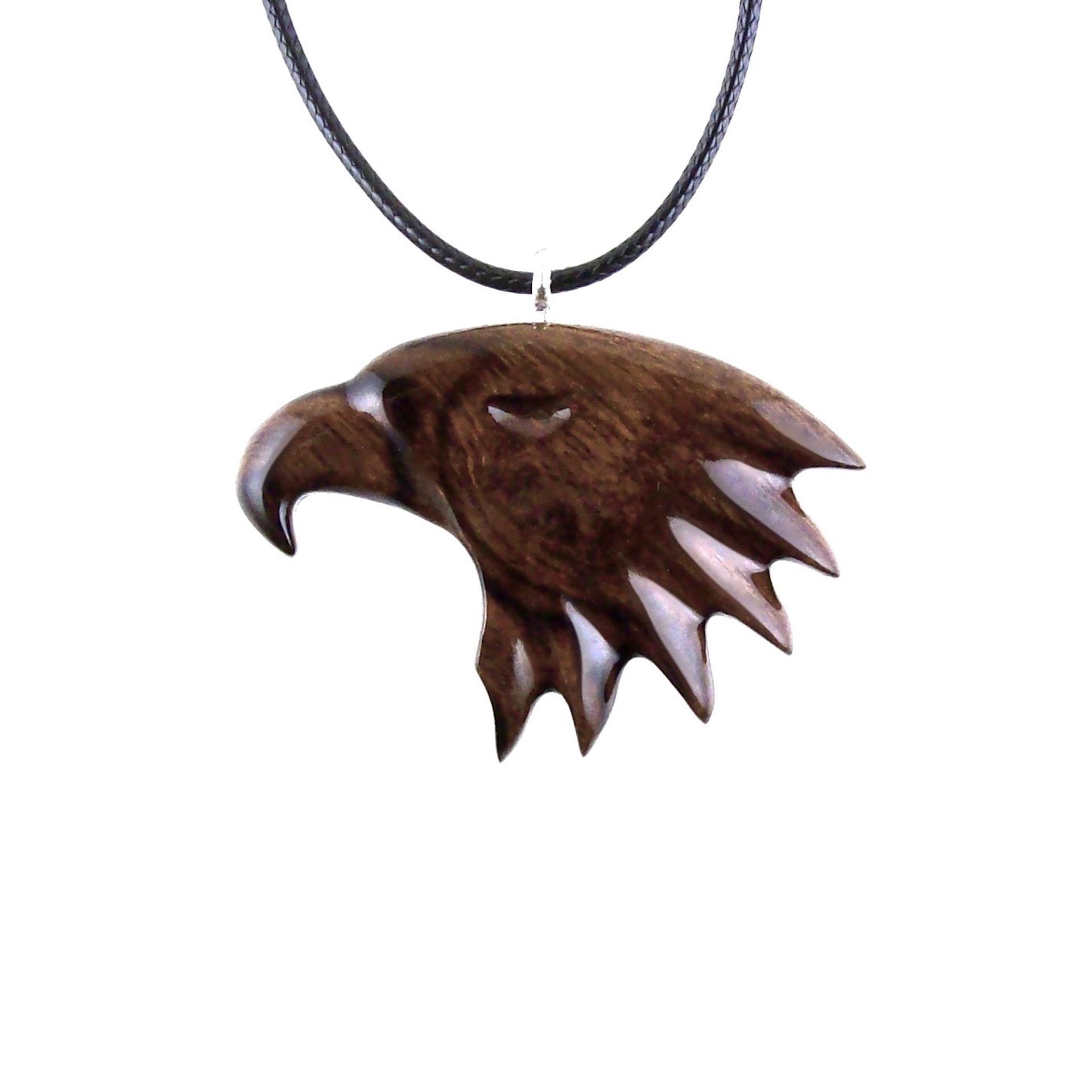 Wooden Eagle Head Pendant, Hand Carved Mens Wood Necklace, Spirit Animal Totem Bird Jewelry, One of a Kind Handmade Gift for Him