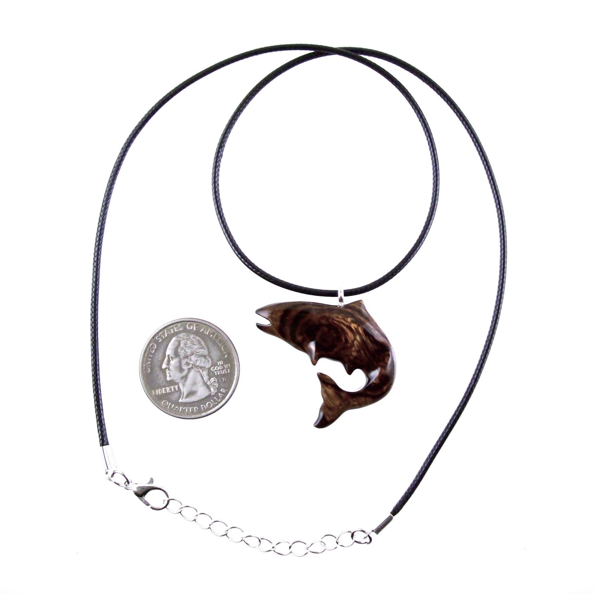 Salmon Necklace, Hand Carved Wooden Fish Pendant, Trout Necklace, Mens Wood Pendant, Fishermen Jewelry, Gift for Him
