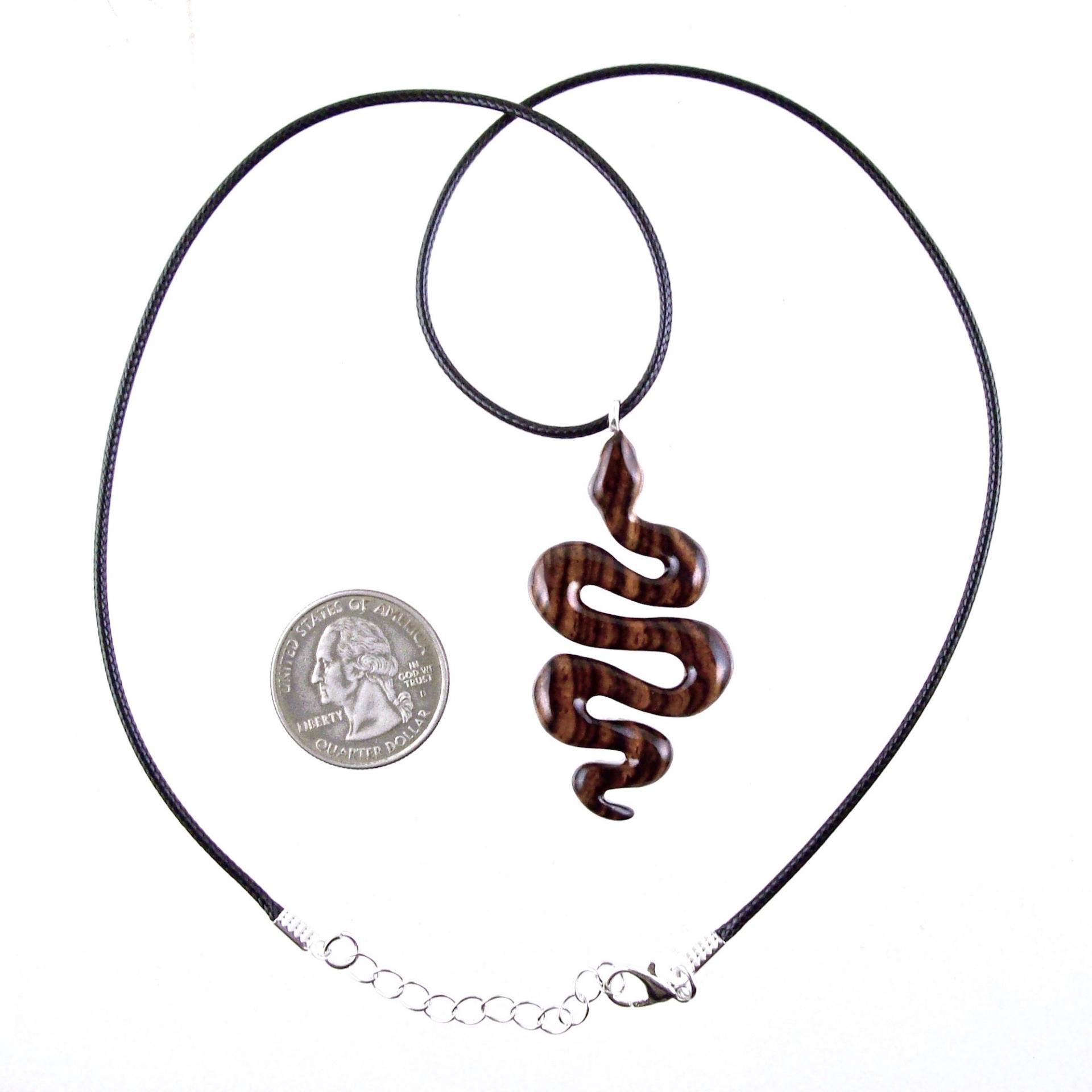 Snake Necklace for Men or Women, Hand Carved Wooden Snake Pendant, Wood Serpent Necklace, Totem Reptile Jewelry