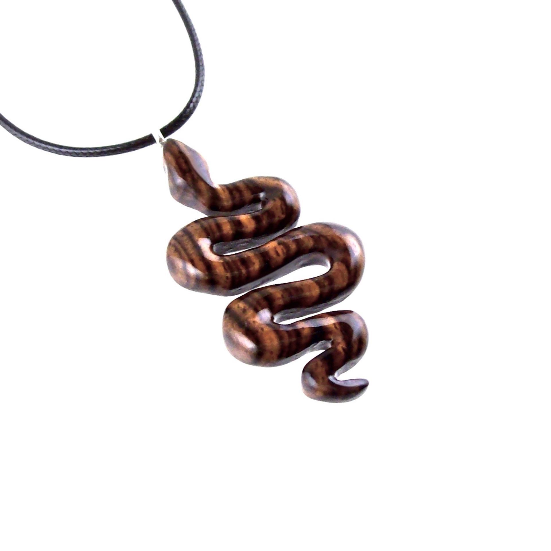 Snake Necklace for Men or Women, Hand Carved Wooden Snake Pendant, Wood Serpent Necklace, Totem Reptile Jewelry