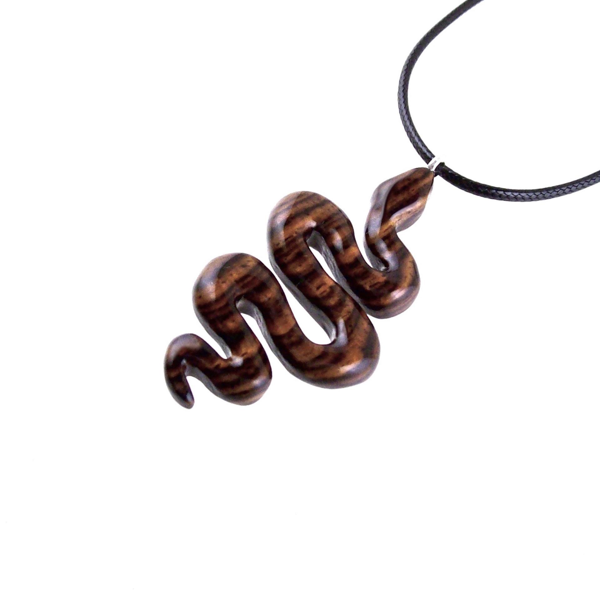 Snake Necklace for Men or Women, Hand Carved Wooden Snake Pendant, Wood Serpent Necklace, Totem Reptile Jewelry