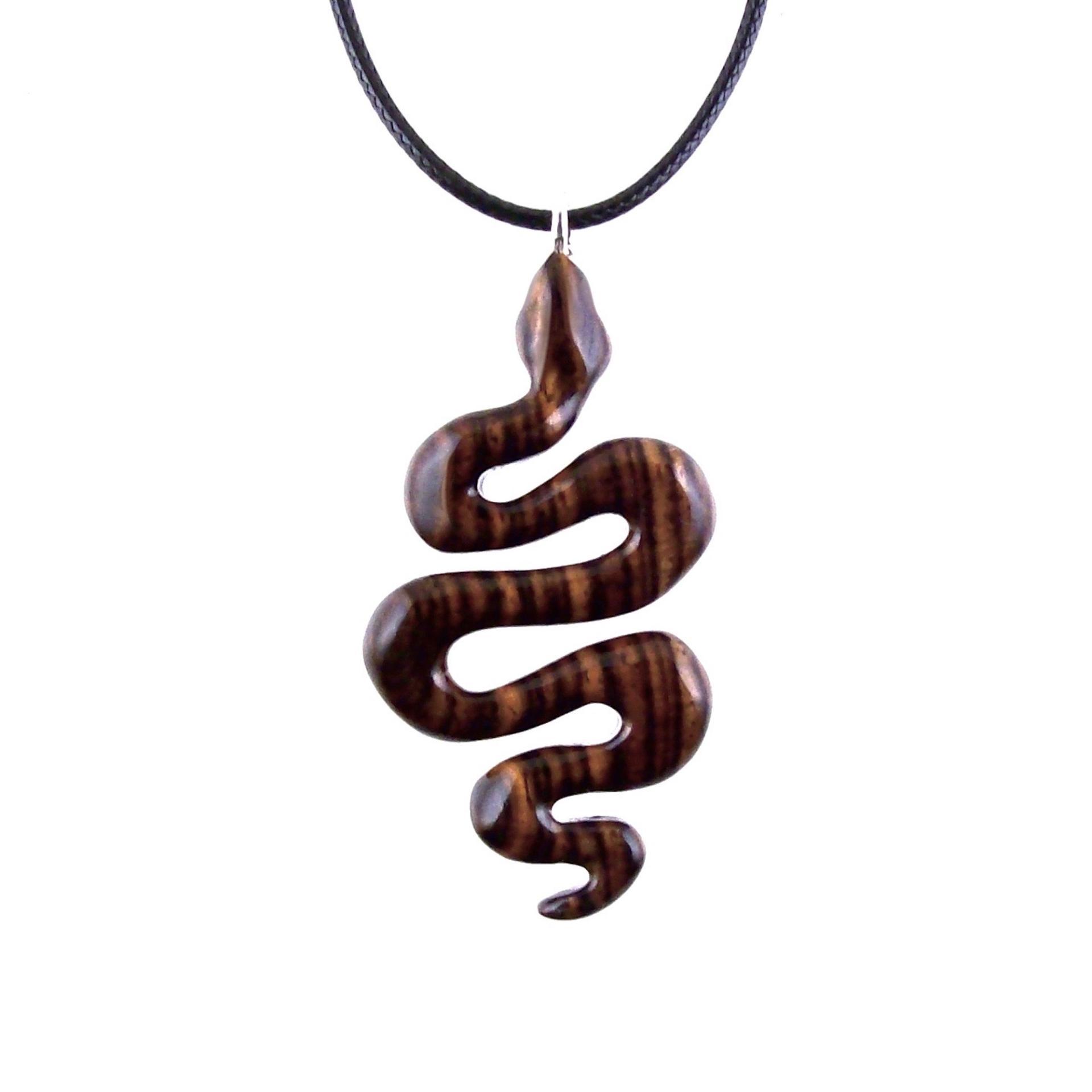 Snake Necklace for Men or Women, Hand Carved Wooden Snake Pendant, Wood Serpent Necklace, Totem Reptile Jewelry