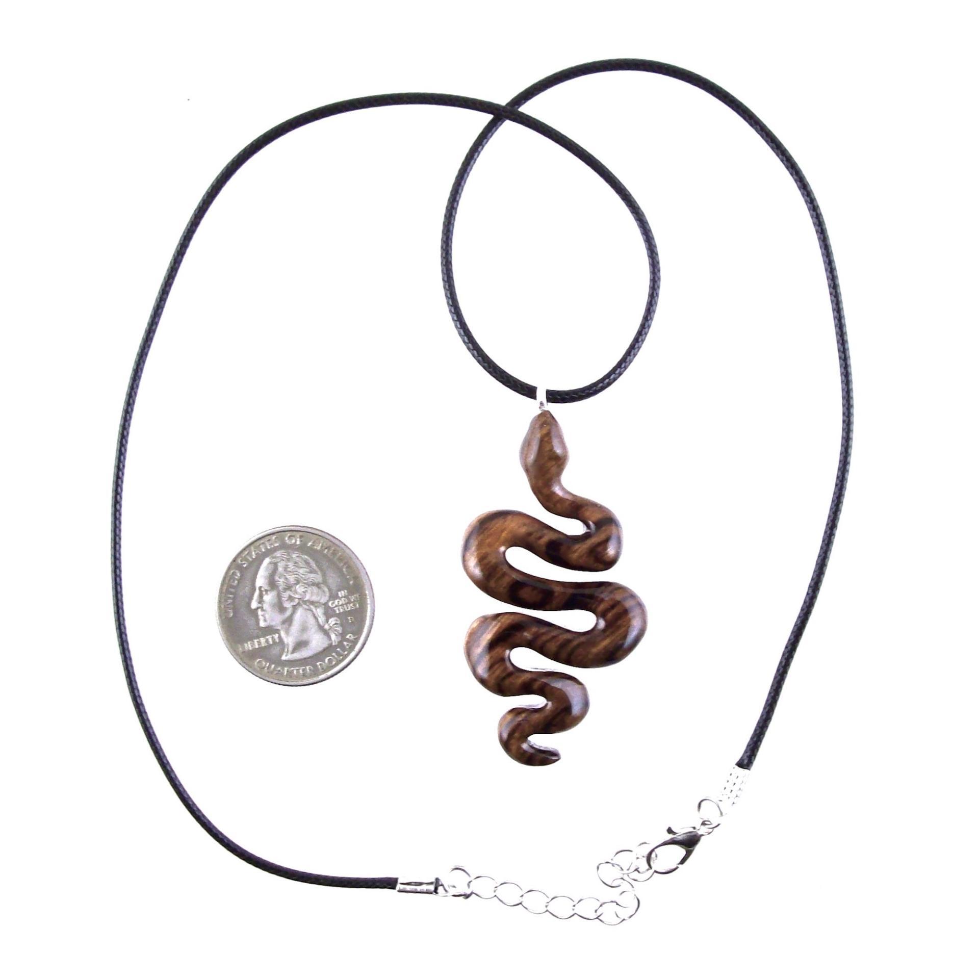 Hand Carved Wooden Snake Pendant, Snake Necklace, Wood Reptile Pendant, Totem Spirit Animal Serpent Jewelry Gift for Him Her
