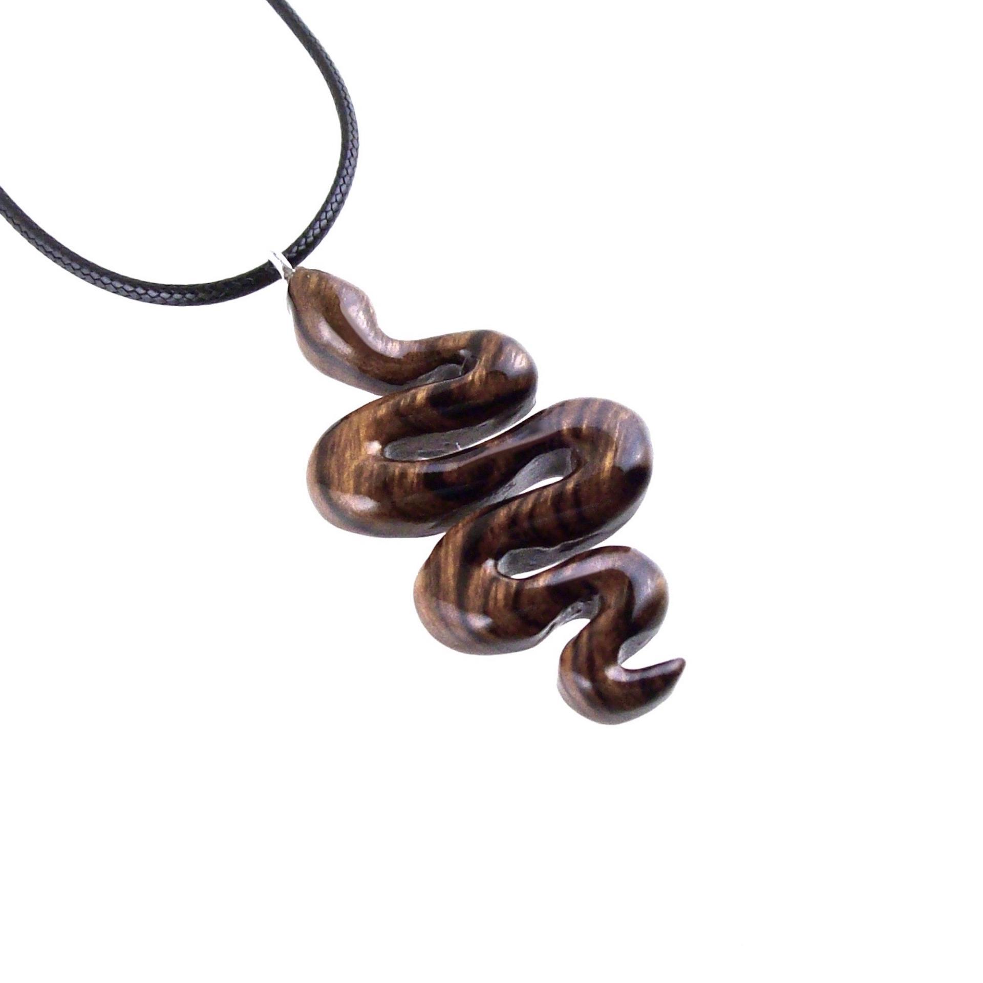 Hand Carved Wooden Snake Pendant, Snake Necklace, Wood Reptile Pendant, Totem Spirit Animal Serpent Jewelry Gift for Him Her