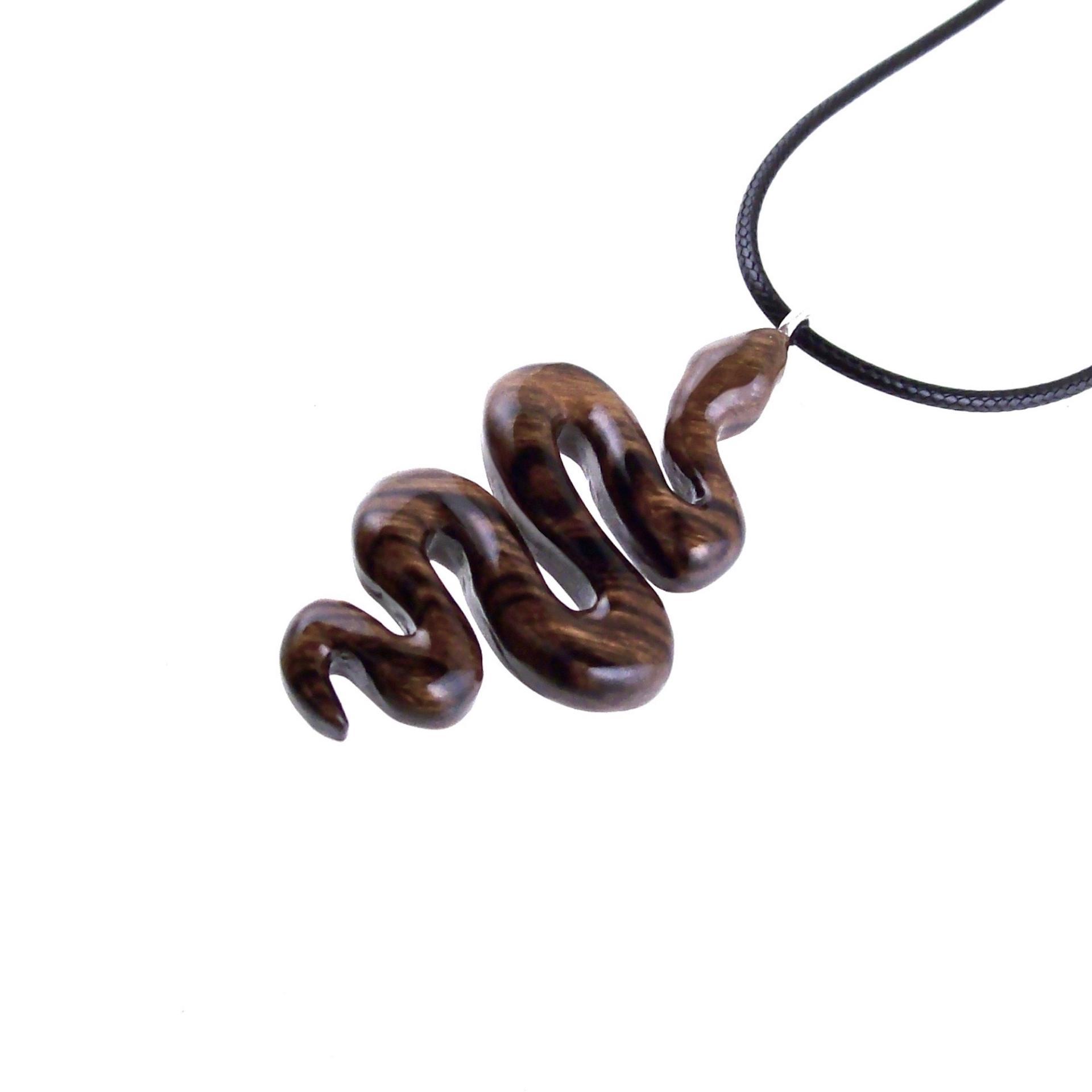 Hand Carved Wooden Snake Pendant, Snake Necklace, Wood Reptile Pendant, Totem Spirit Animal Serpent Jewelry Gift for Him Her
