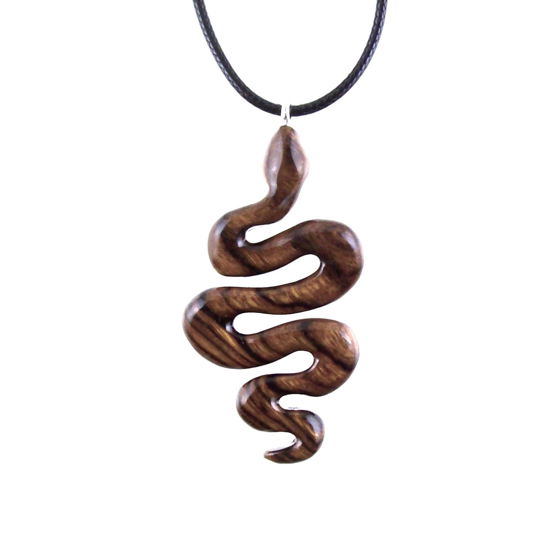 Hand Carved Wooden Snake Pendant, Snake Necklace, Wood Reptile Pendant, Totem Spirit Animal Serpent Jewelry Gift for Him Her