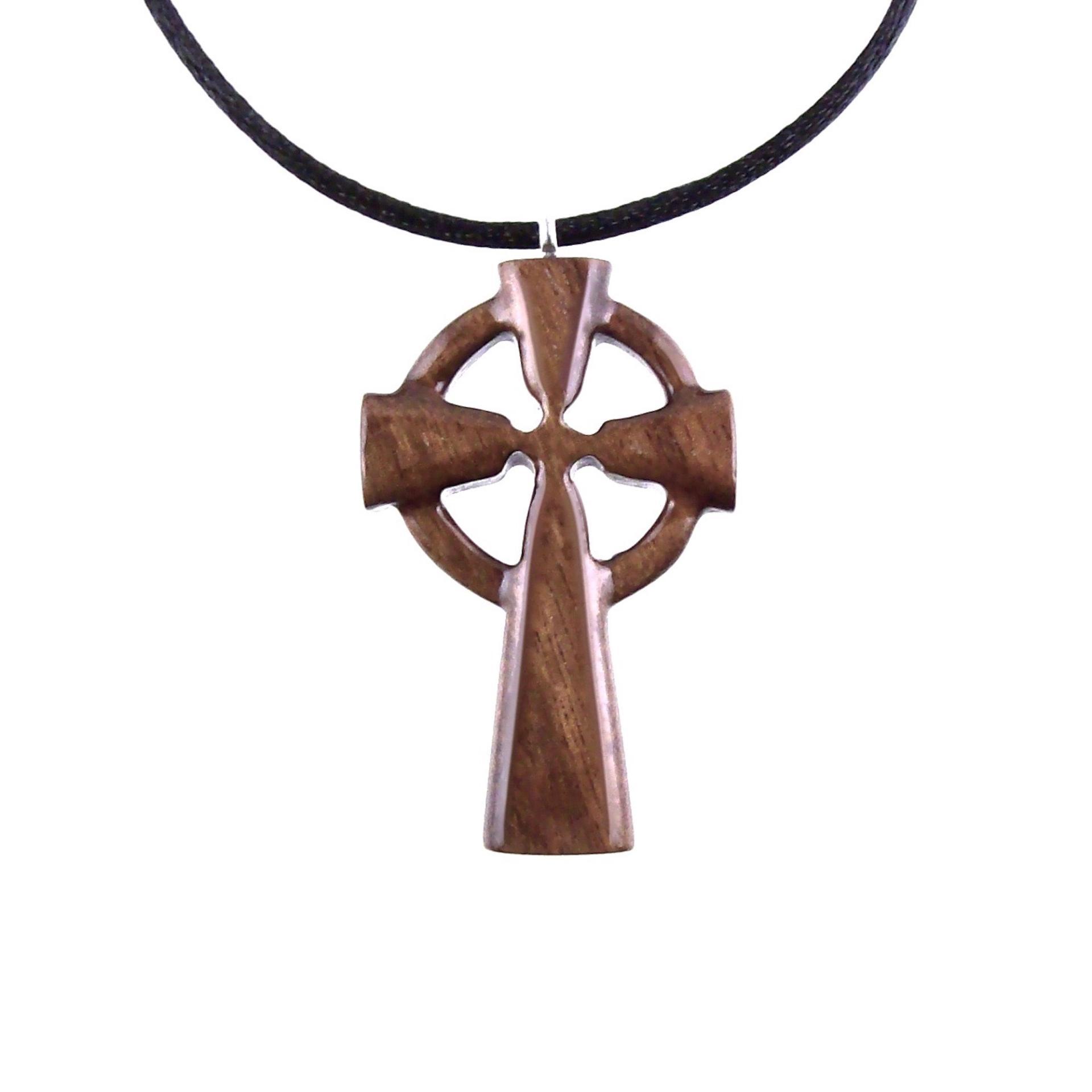 Wooden Celtic Cross Pendant, Wood Celtic Cross Necklace, Hand Carved Irish Christian Jewelry for Men