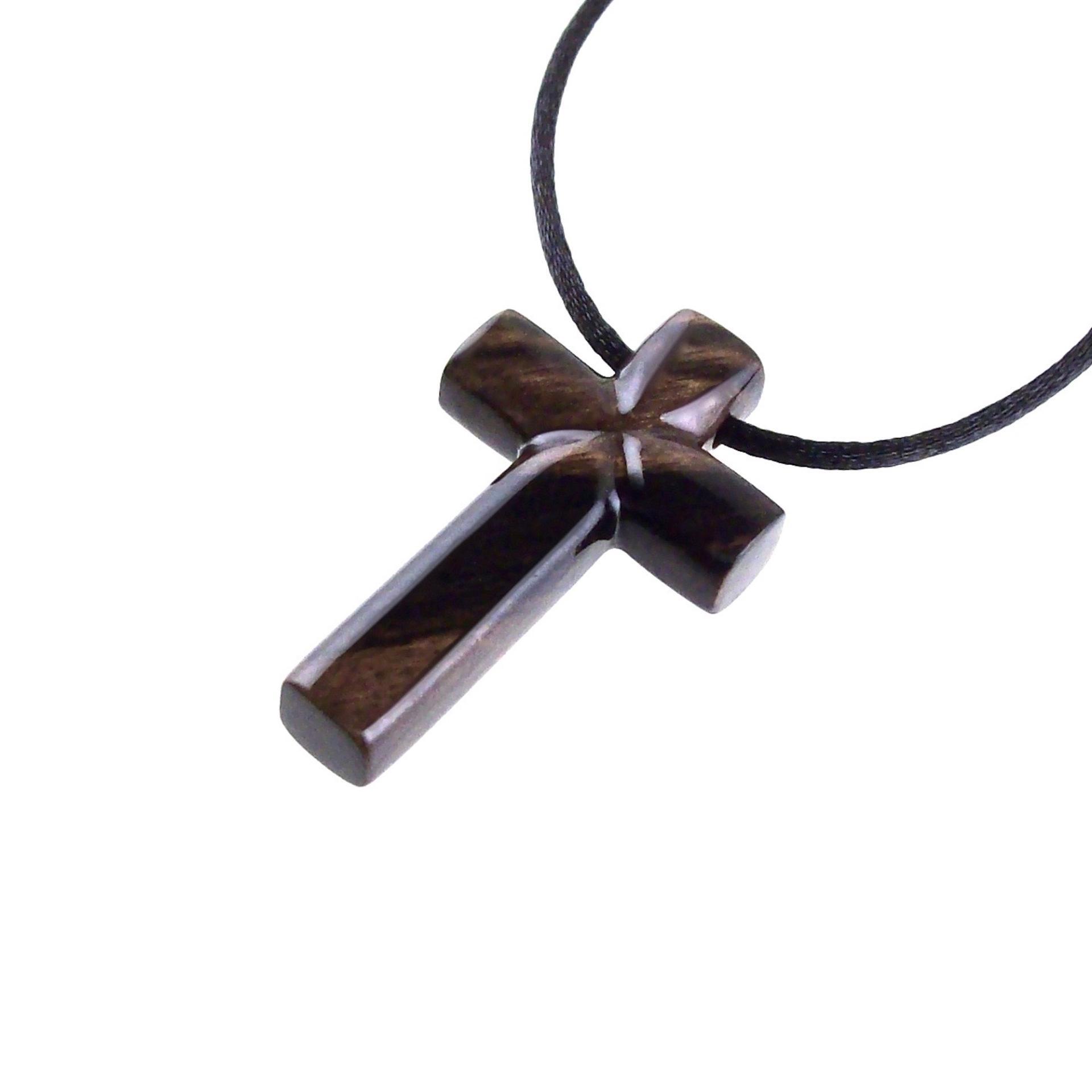 Hand Carved Wood Cross Necklace, Wooden Cross Pendant, Christian Jewelry for Men in Black with Brown Streaks