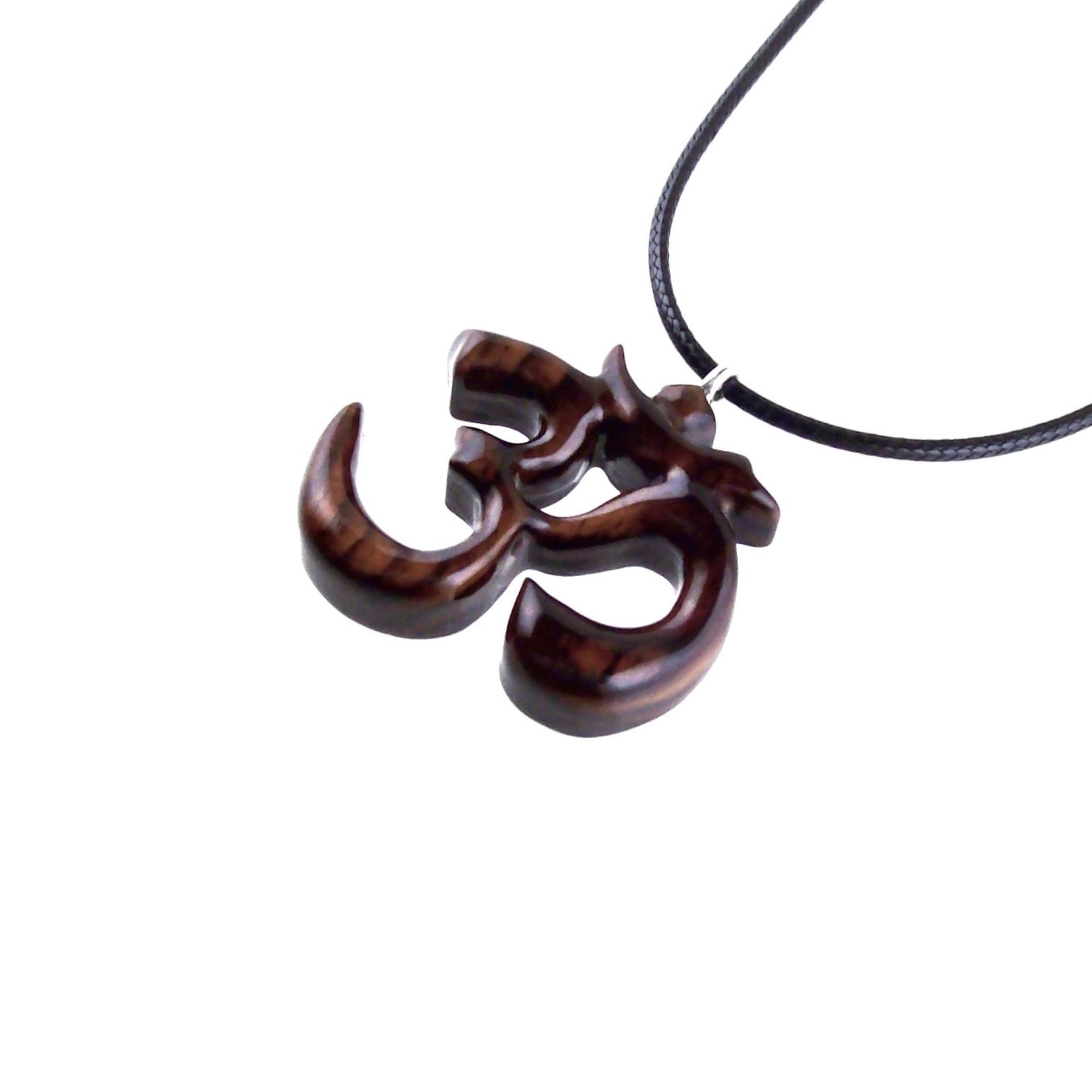 Hand Carved Ohm Necklace, Wooden Om Pendant, Yoga Jewelry for Men Women, Namaste Wood Gift for Him or Her