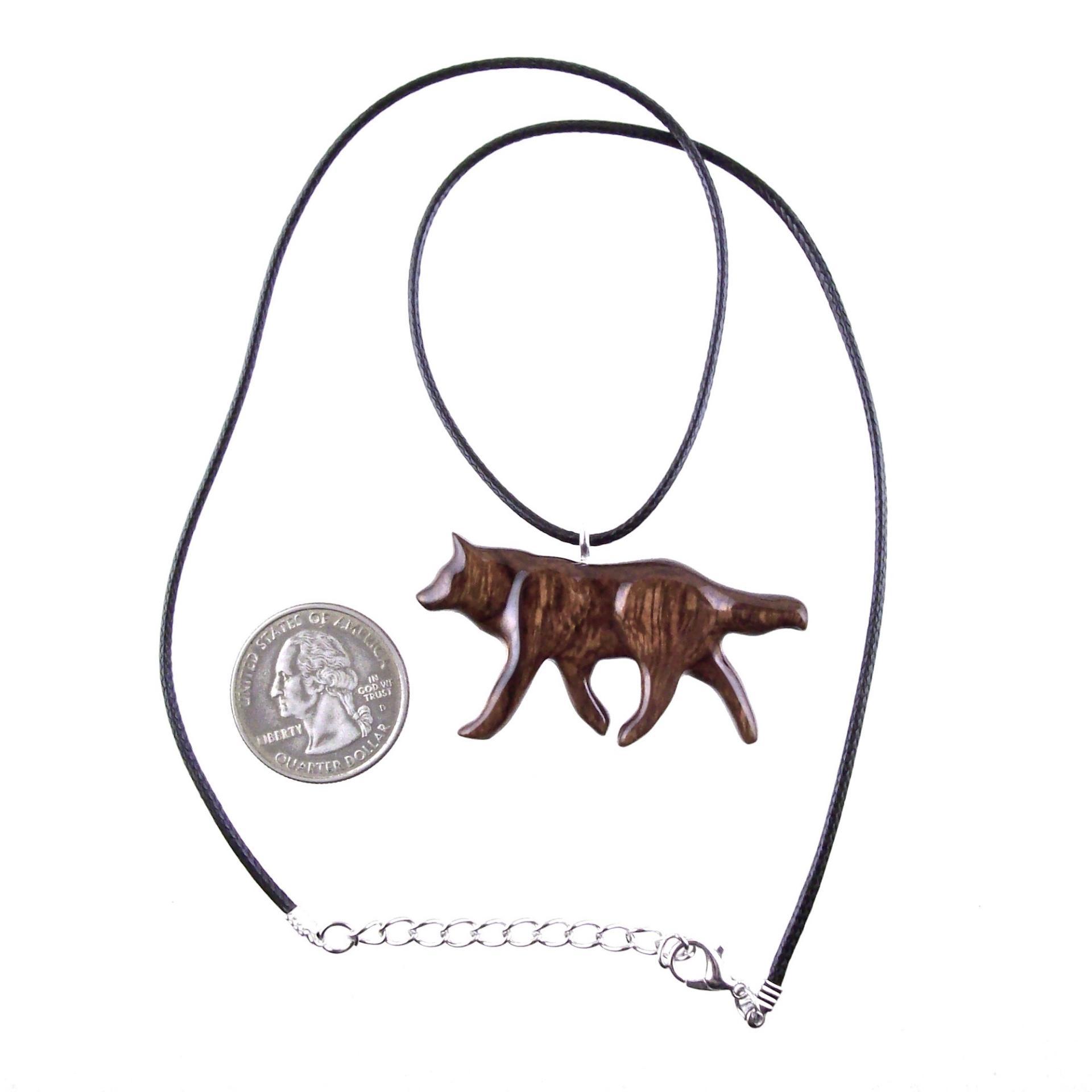 Hand Carved Wooden Wolf Necklace Pendant, Wood Animal TotemJewelry, One-of-a-Kind Handmade Gift
