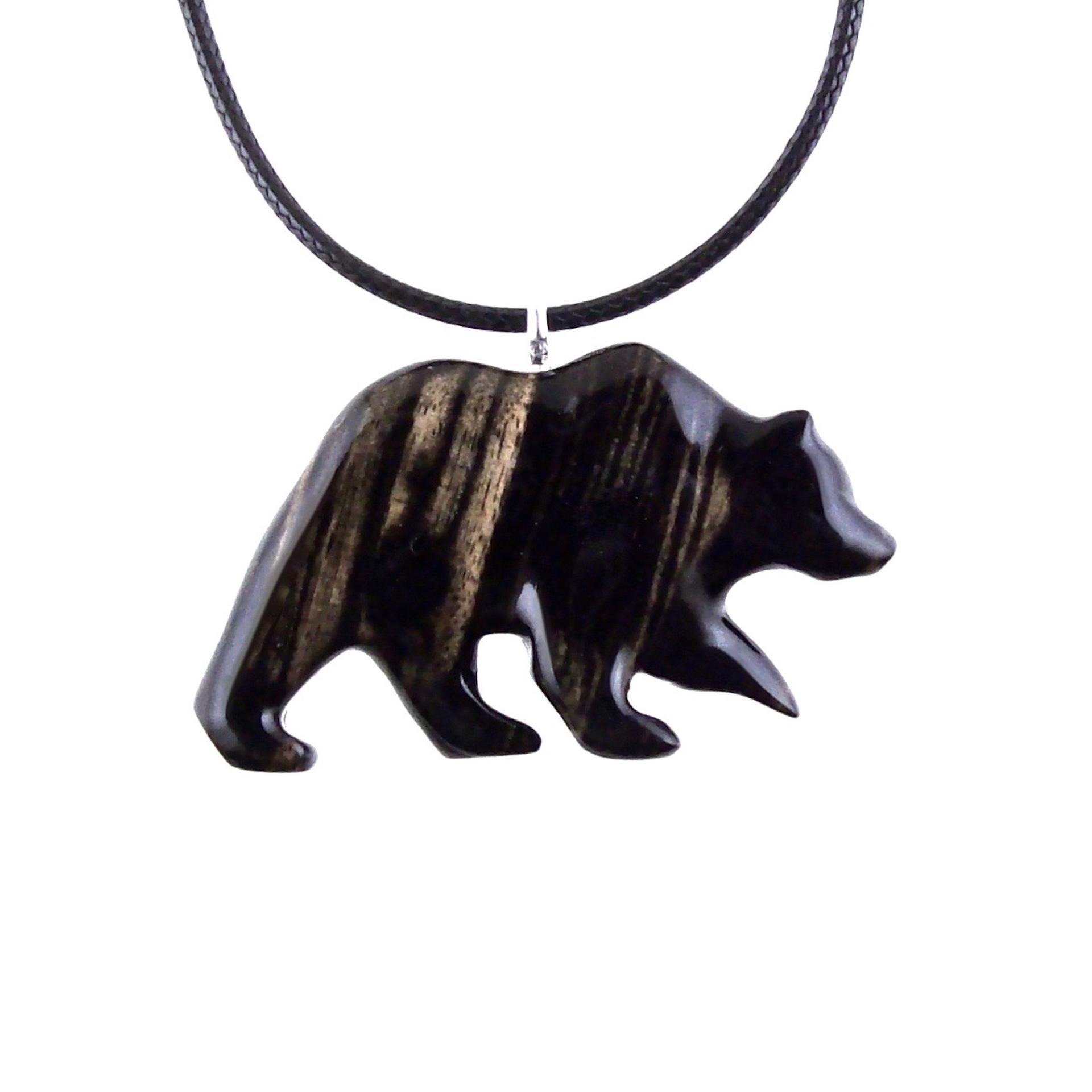 Bear Necklace, Hand Carved Wooden Grizzly Bear Pendant for Men or Women, Woodland Jewelry, Spirit Animal Totem