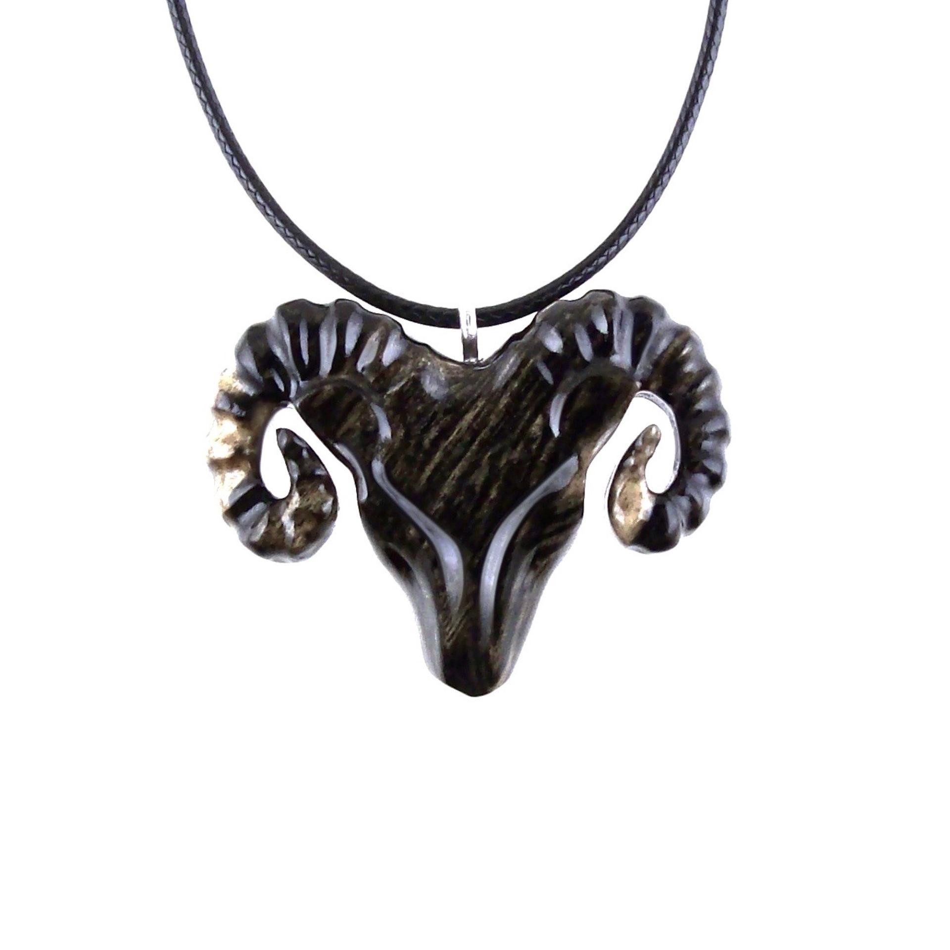 Ram Necklace, Hand Carved Wooden Ram Head Pendant, Mens Wood Necklace, Sheep Jewelry, Aries Jewelry, Gift for Him