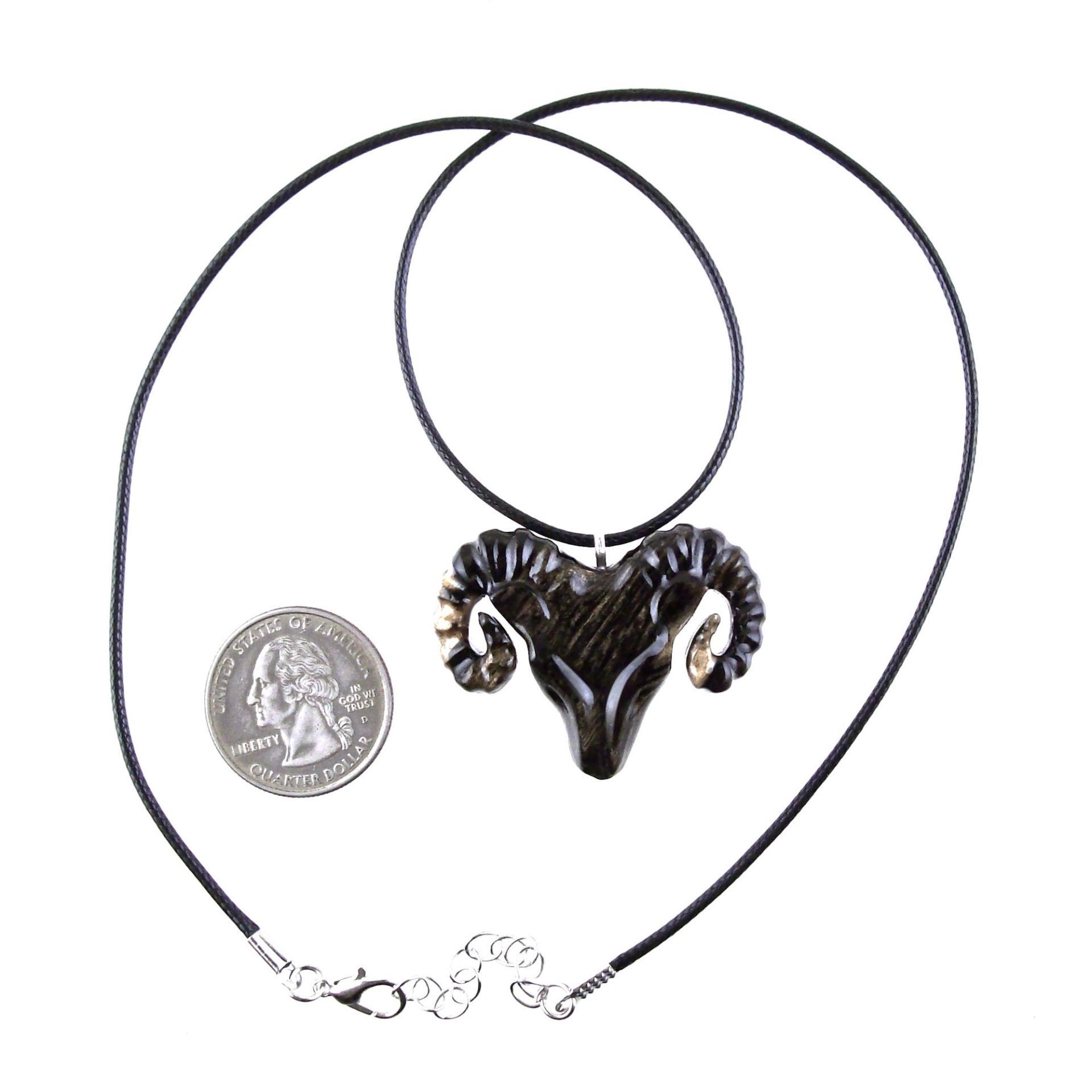 Ram Necklace, Hand Carved Wooden Ram Head Pendant, Mens Wood Necklace, Sheep Jewelry, Aries Jewelry, Gift for Him