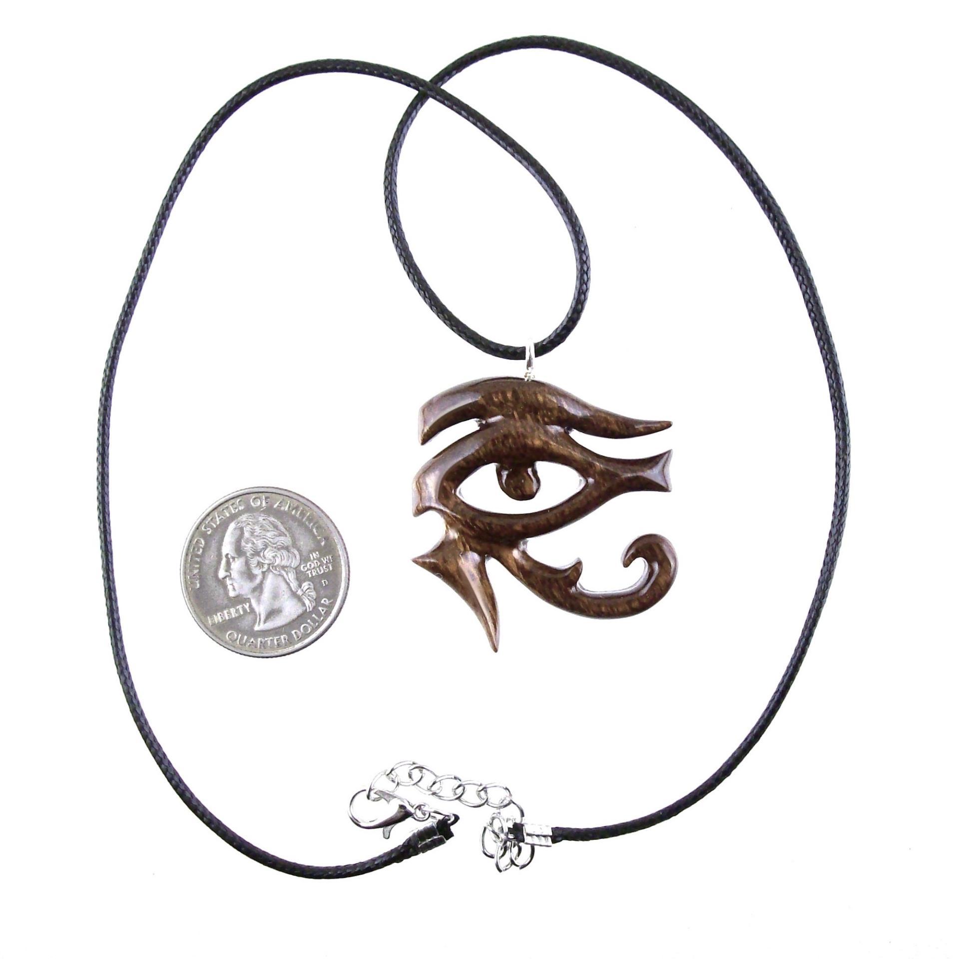 Eye of Horus Pendant, Hand Carved Wooden Eye of Ra Necklace, Egyptian African Wood Jewelry for Men or Women, Gift for Him Her