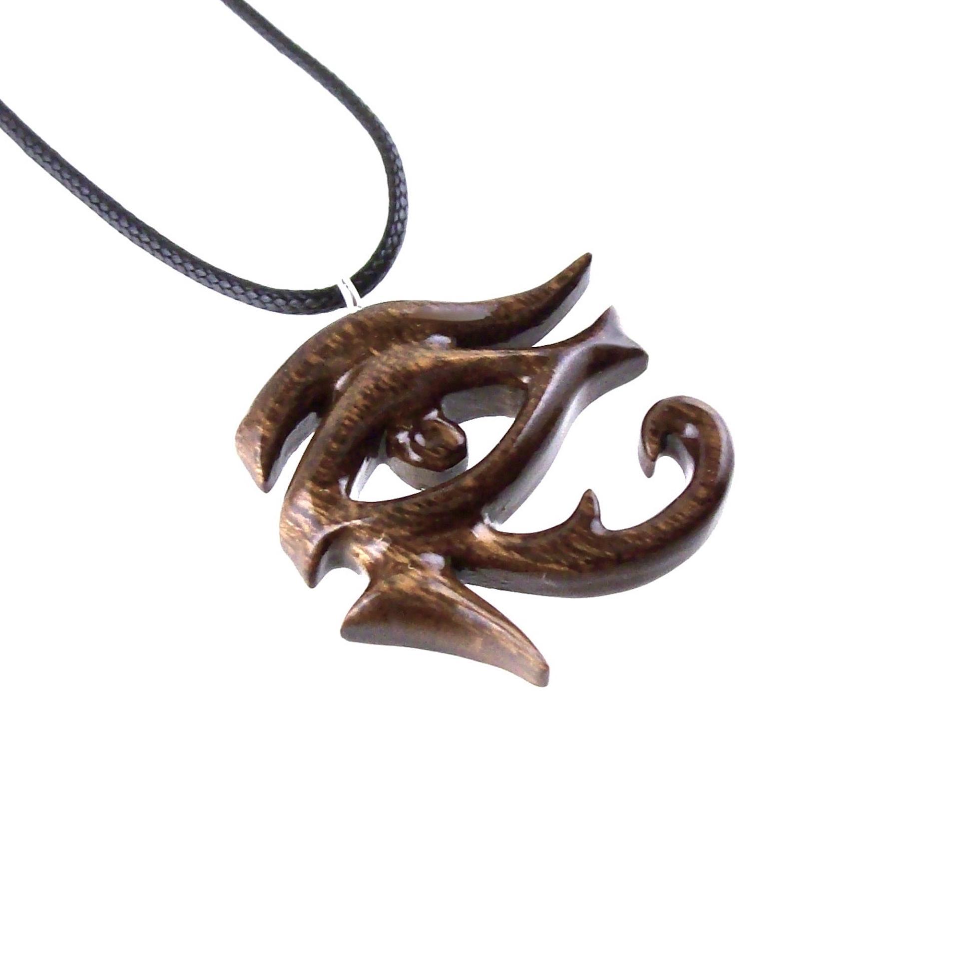 Eye of Horus Pendant, Hand Carved Wooden Eye of Ra Necklace, Egyptian African Wood Jewelry for Men or Women, Gift for Him Her