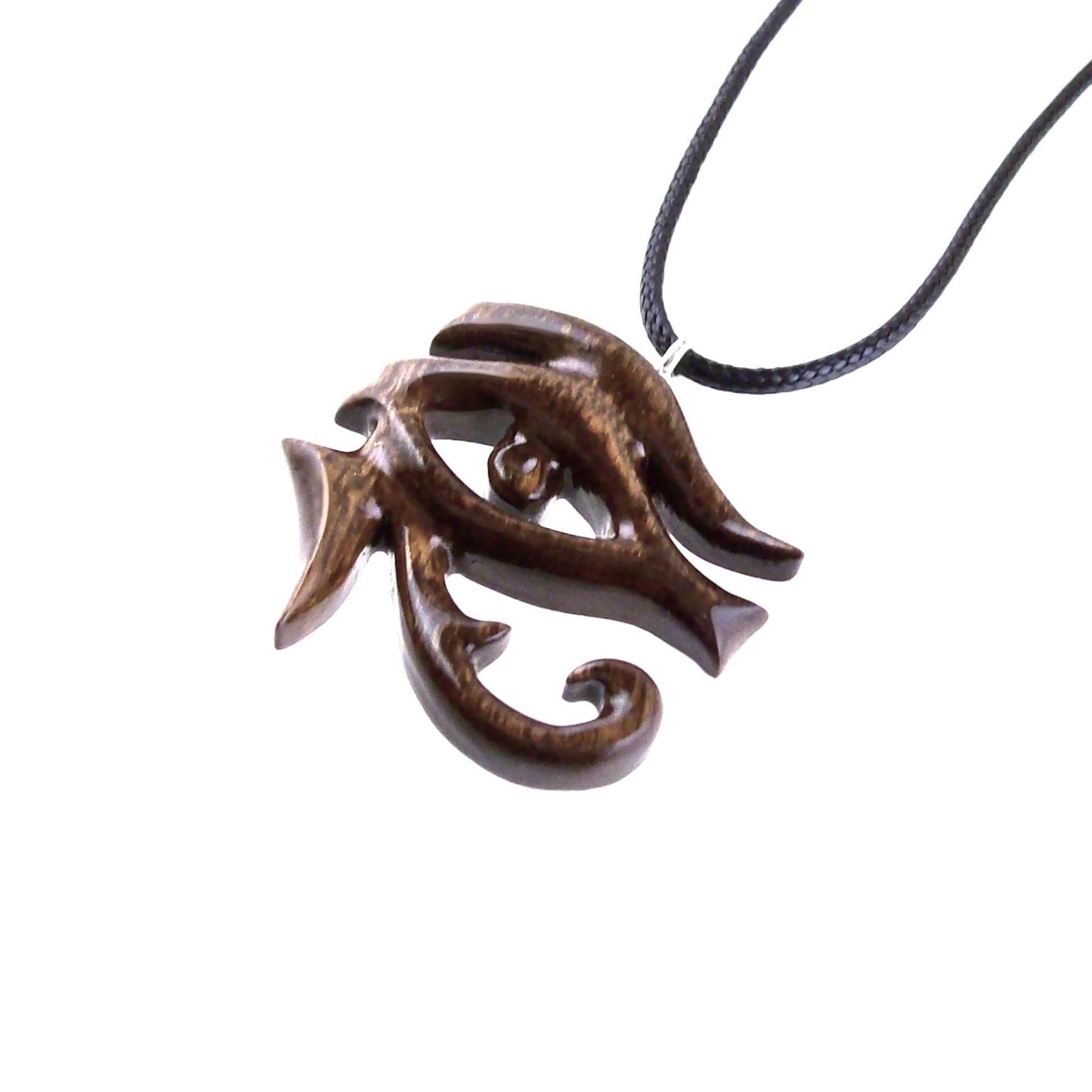 Eye of Horus Pendant, Hand Carved Wooden Eye of Ra Necklace, Egyptian African Wood Jewelry for Men or Women, Gift for Him Her