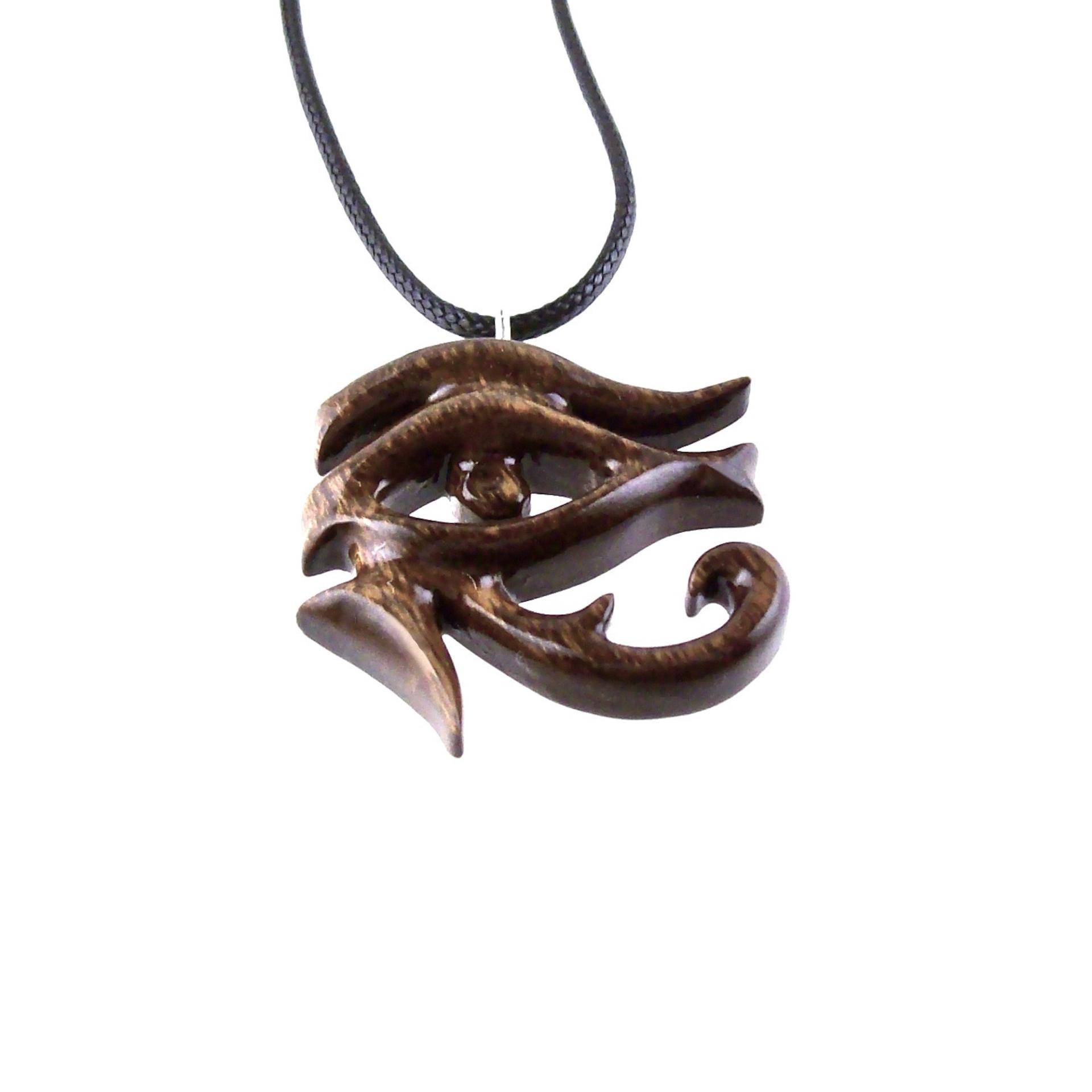 Eye of Horus Pendant, Hand Carved Wooden Eye of Ra Necklace, Egyptian African Wood Jewelry for Men or Women, Gift for Him Her