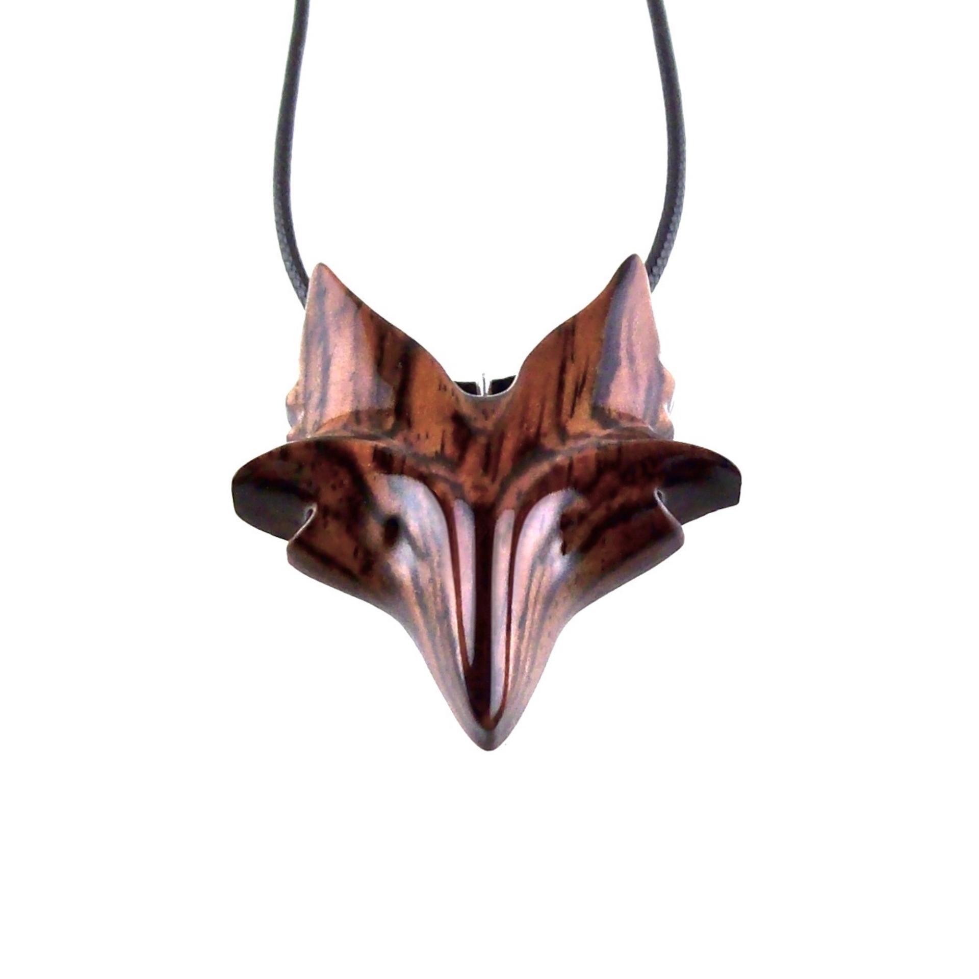 Hand Carved Wooden Fox Pendant, Celtic Fox Necklace for Men or Women, Totem Spirit Animal, Woodland Jewelry Gift for Her or Him