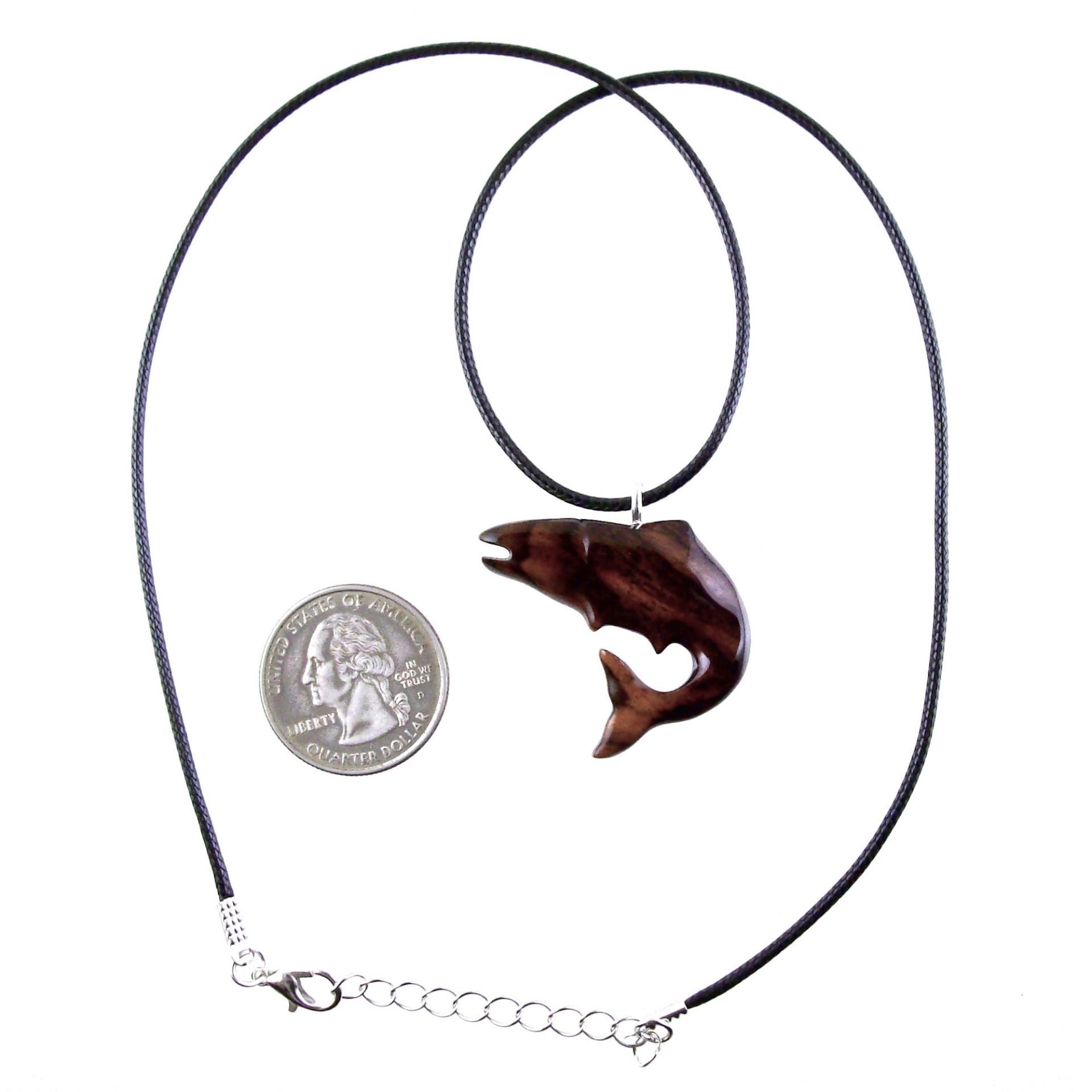 Salmon Necklace, Hand Carved Wooden Trout Pendant, Fish Jewelry, Mens Wood Necklace, Fisherman Gift for Him
