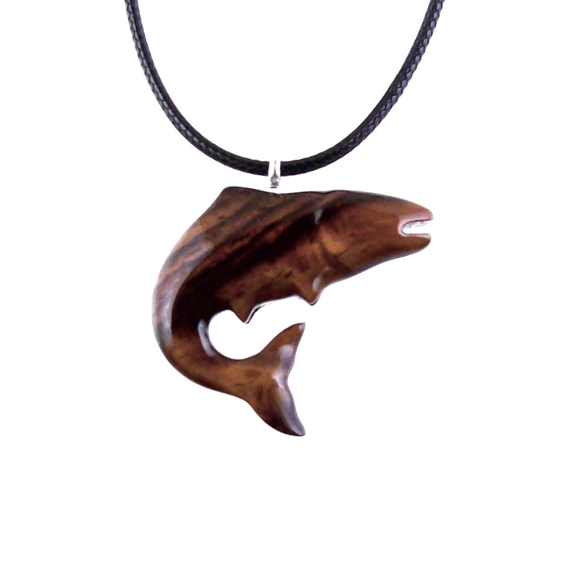 Salmon Necklace, Hand Carved Wooden Trout Pendant, Fish Jewelry, Mens Wood Necklace, Fisherman Gift for Him