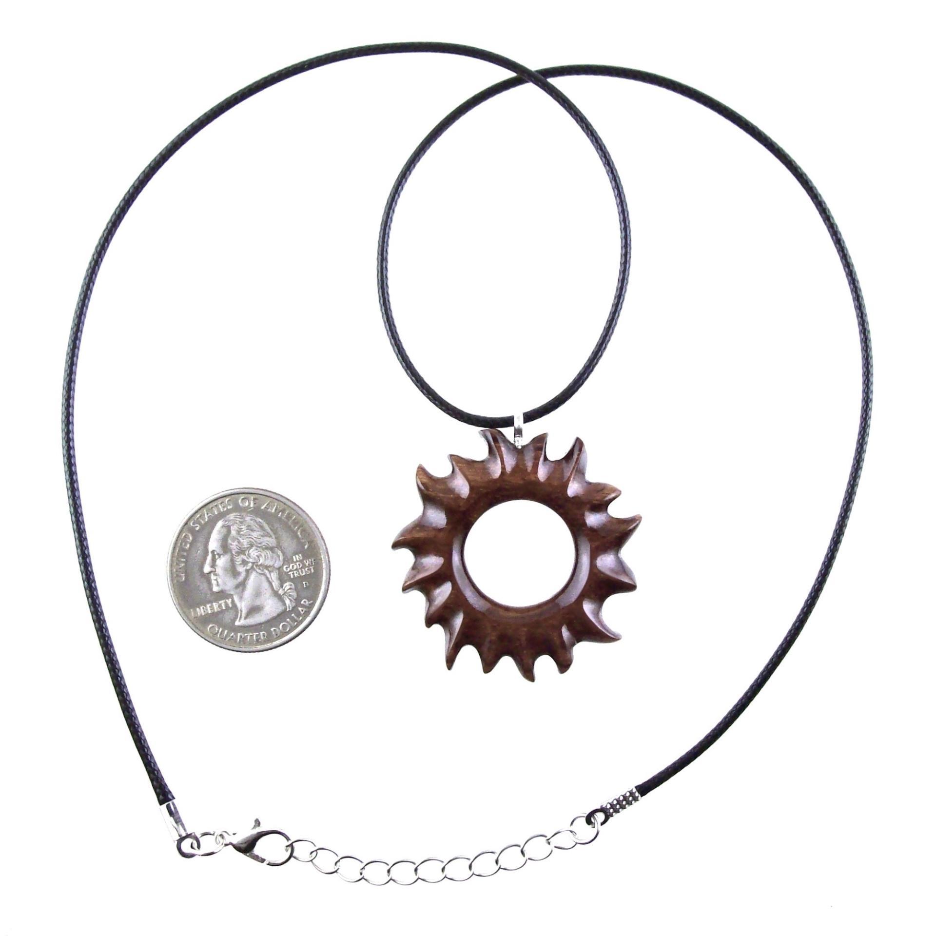 Wooden Sun Pendant, Hand Carved Sun Necklace, Celestial Jewelry, Solar Eclipse Wood Jewelry for Men Women