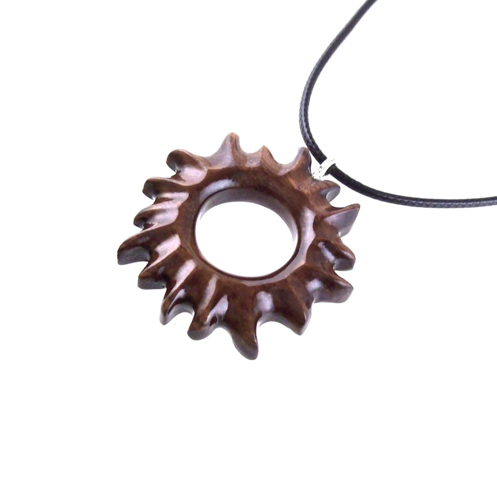 Wooden Sun Pendant, Hand Carved Sun Necklace, Celestial Jewelry, Solar Eclipse Wood Jewelry for Men Women