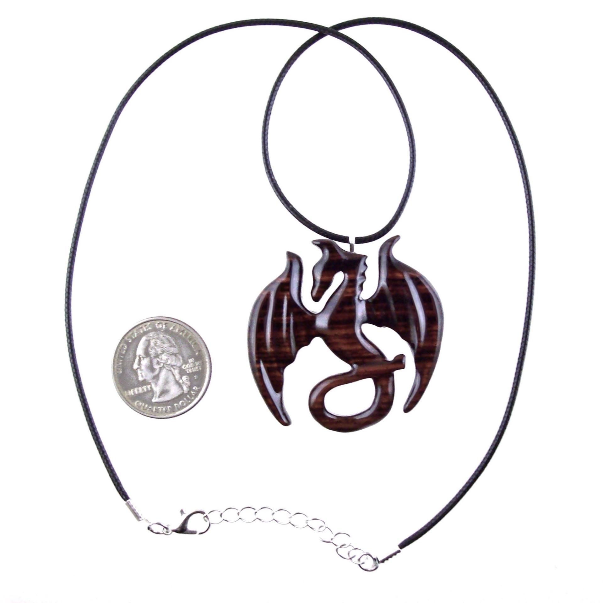 Dragon Necklace for Men or Women, Wooden Dragon Pendant, Hand Carved Wood Fantasy Jewelry, One of a Kind Gift for Him Her