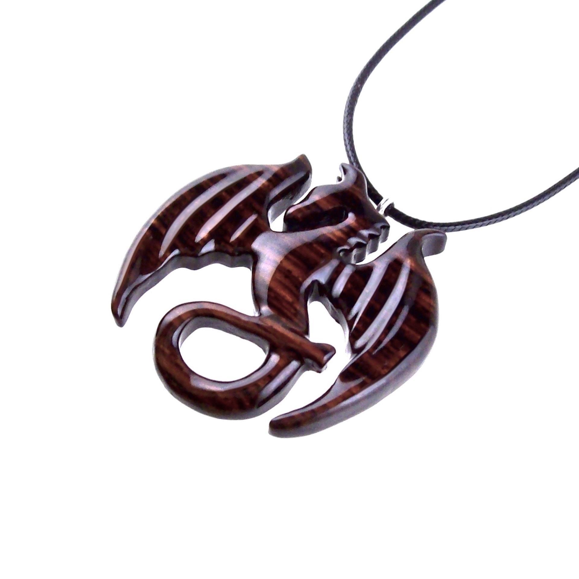 Dragon Necklace for Men or Women, Wooden Dragon Pendant, Hand Carved Wood Fantasy Jewelry, One of a Kind Gift for Him Her