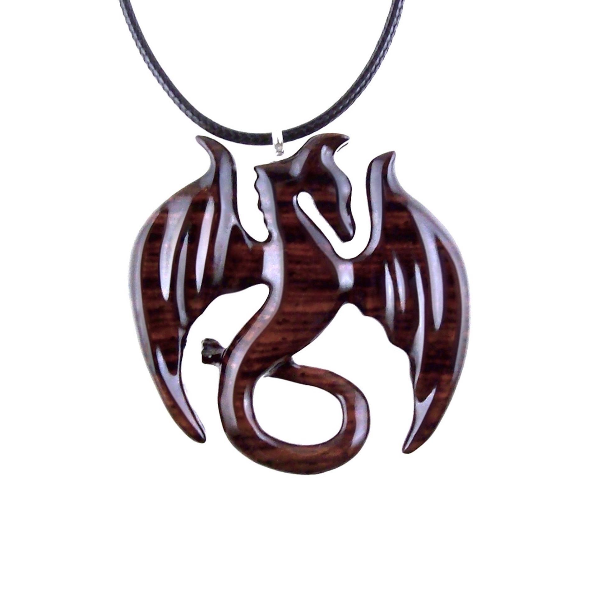 Dragon Necklace for Men or Women, Wooden Dragon Pendant, Hand Carved Wood Fantasy Jewelry, One of a Kind Gift for Him Her