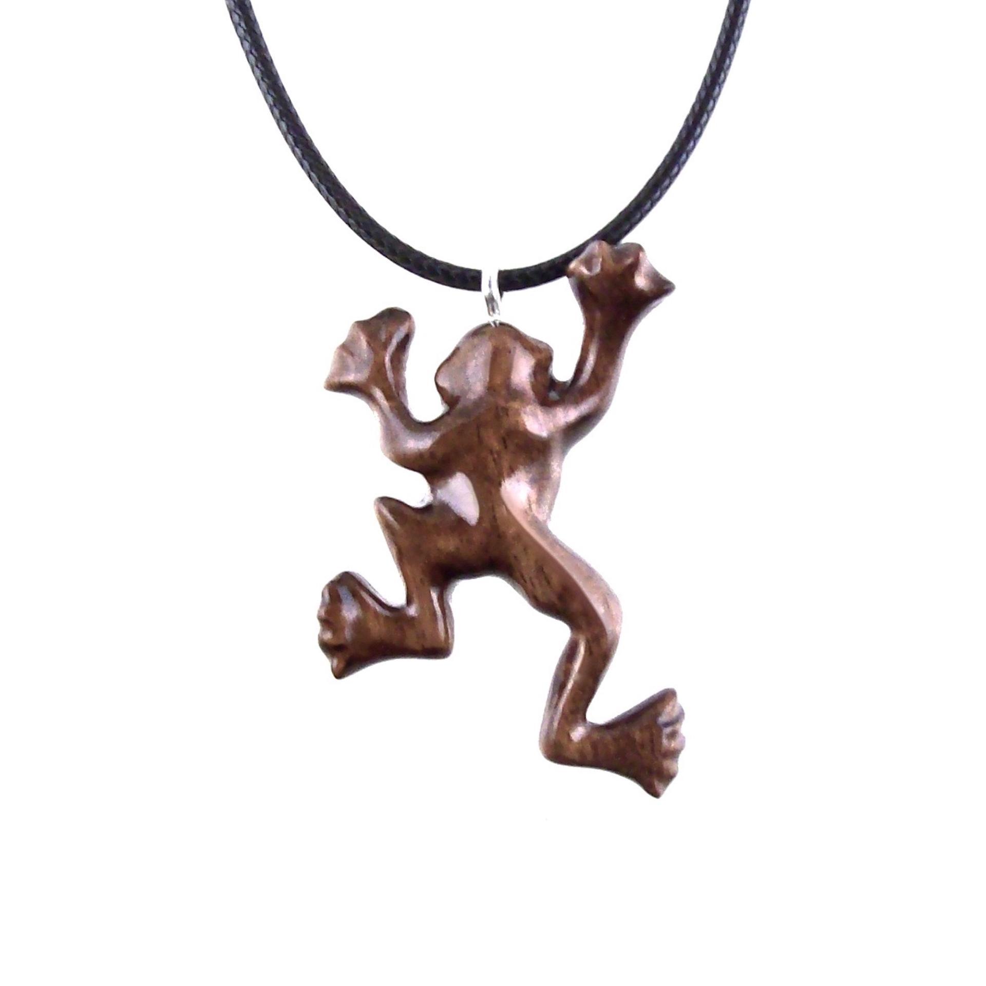 Hand Carved Wooden Frog Pendant Necklace, Animal Wood Jewelry Gift for Men or Women