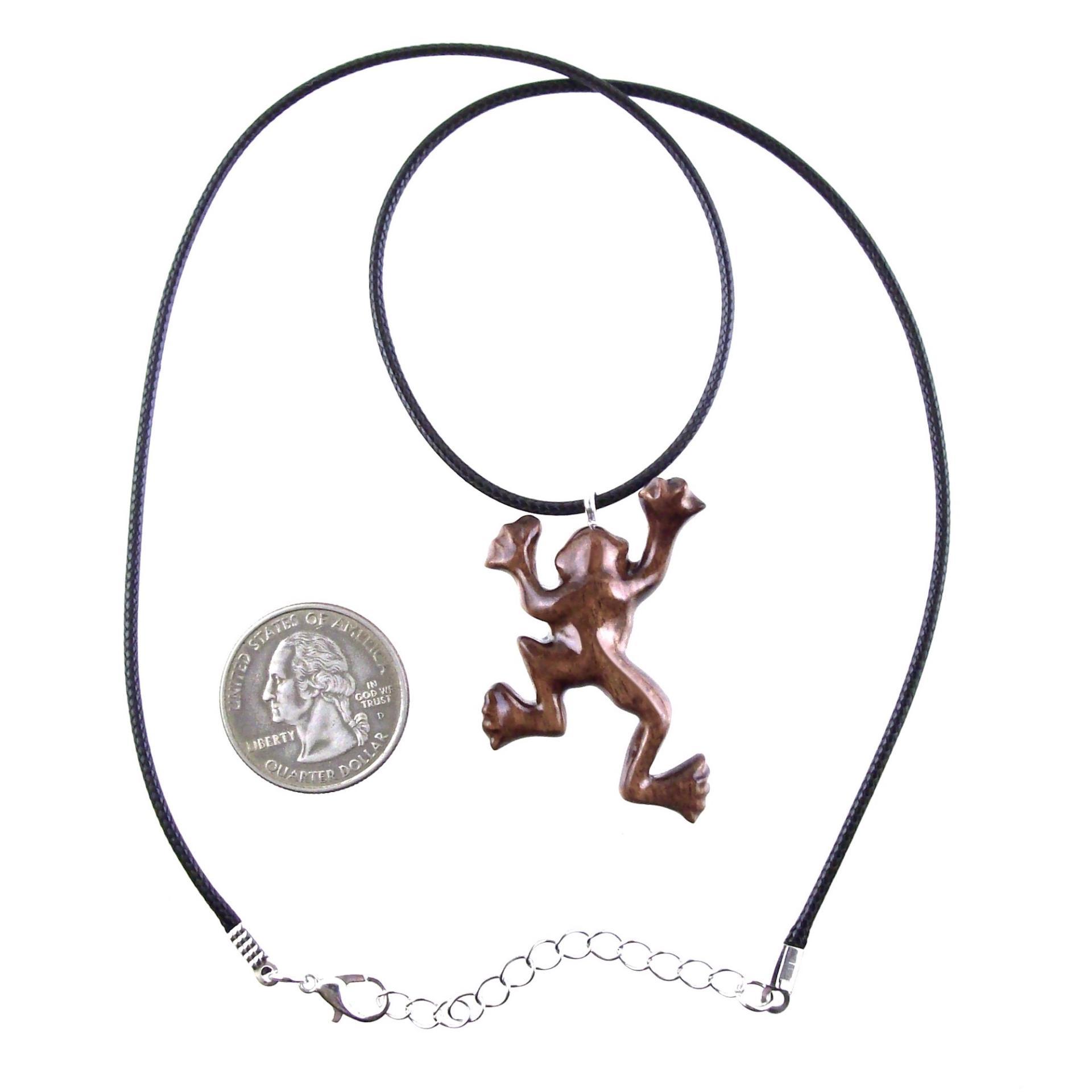 Hand Carved Wooden Frog Pendant Necklace, Animal Wood Jewelry Gift for Men or Women
