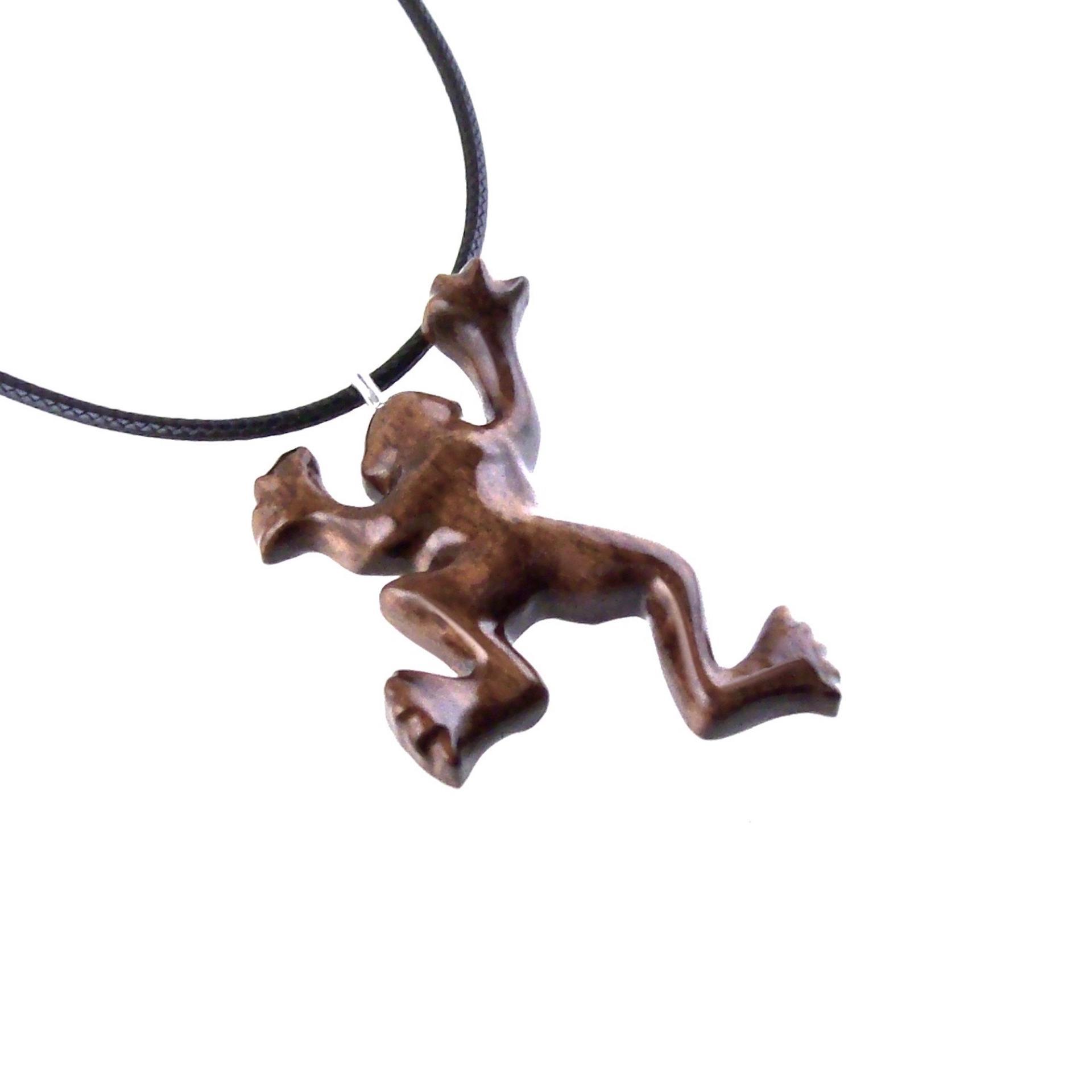 Hand Carved Wooden Frog Pendant Necklace, Animal Wood Jewelry Gift for Men or Women