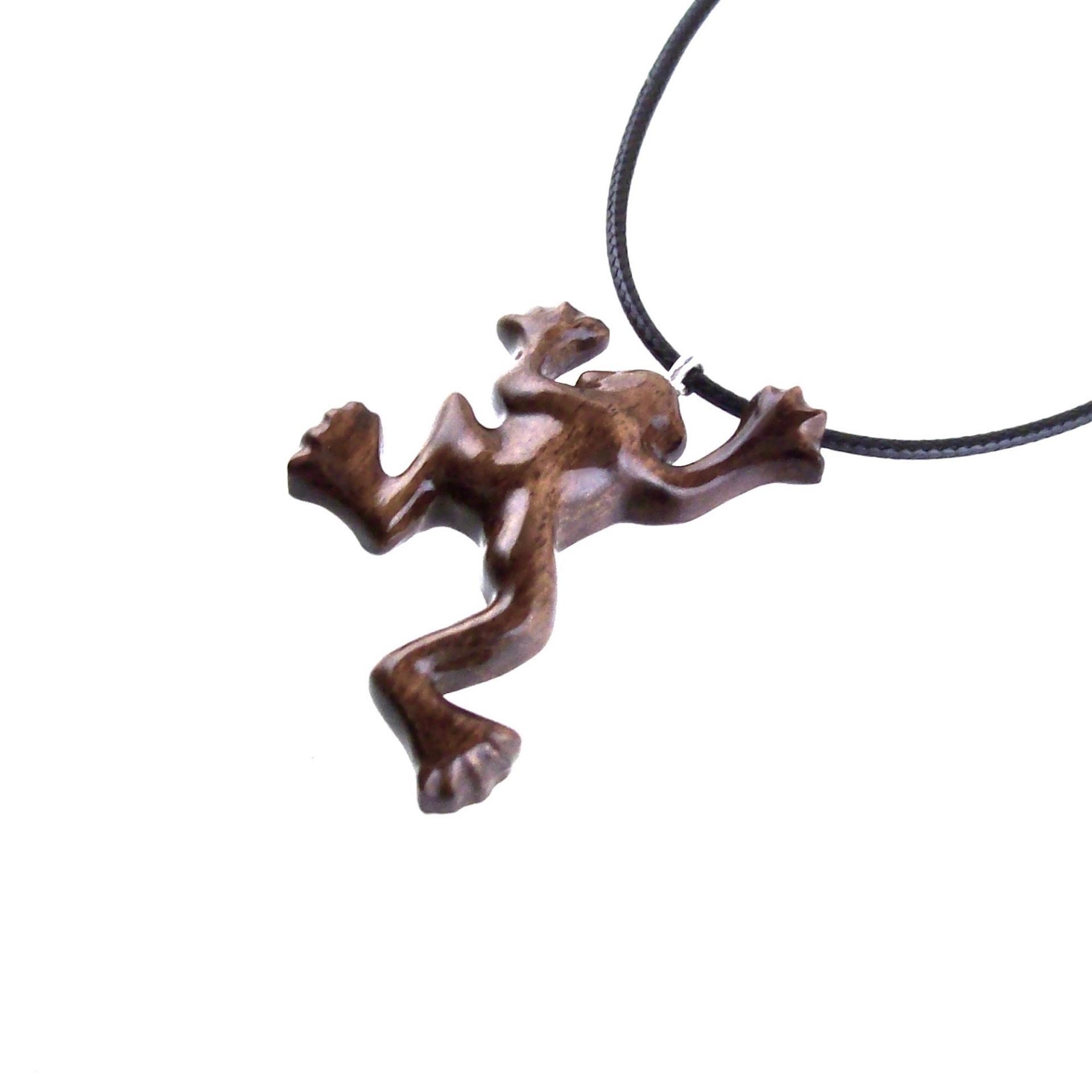 Hand Carved Wooden Frog Pendant Necklace, Animal Wood Jewelry Gift for Men or Women