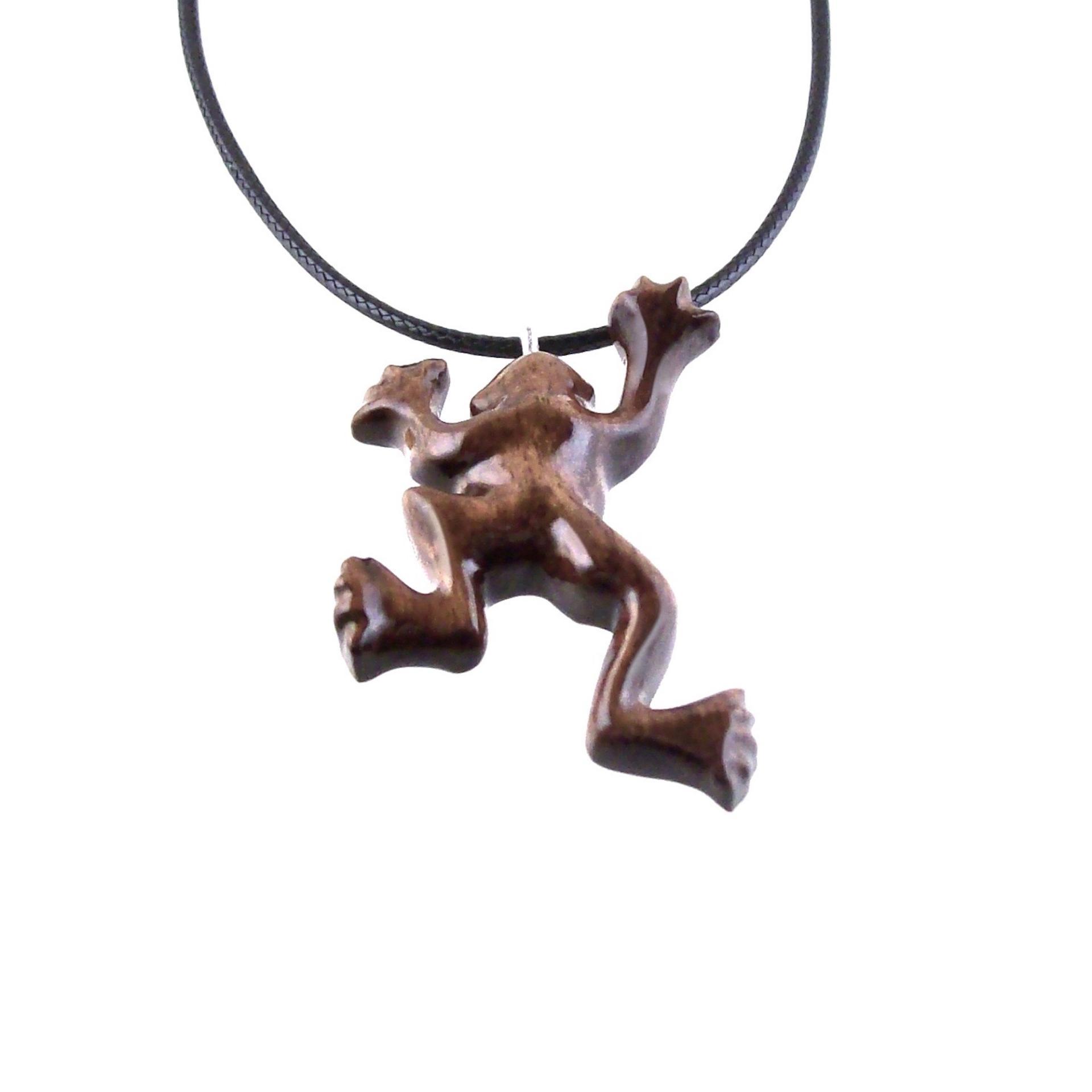 Hand Carved Wooden Frog Pendant Necklace, Animal Wood Jewelry Gift for Men or Women