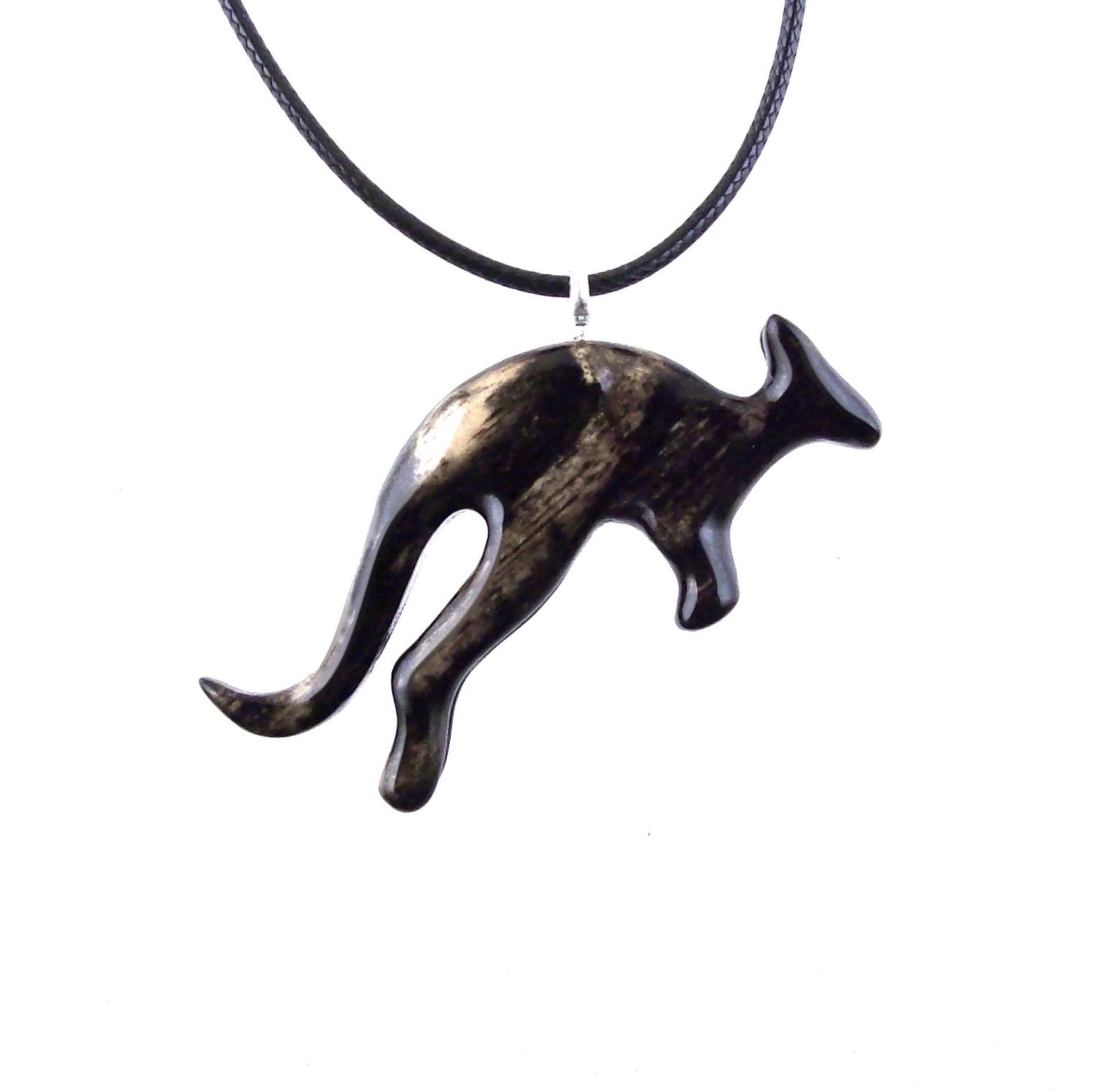 Hand Carved Kangaroo Pendant Necklace - Wooden Totem Spirit Animal Jewelry Gift for Men and Women
