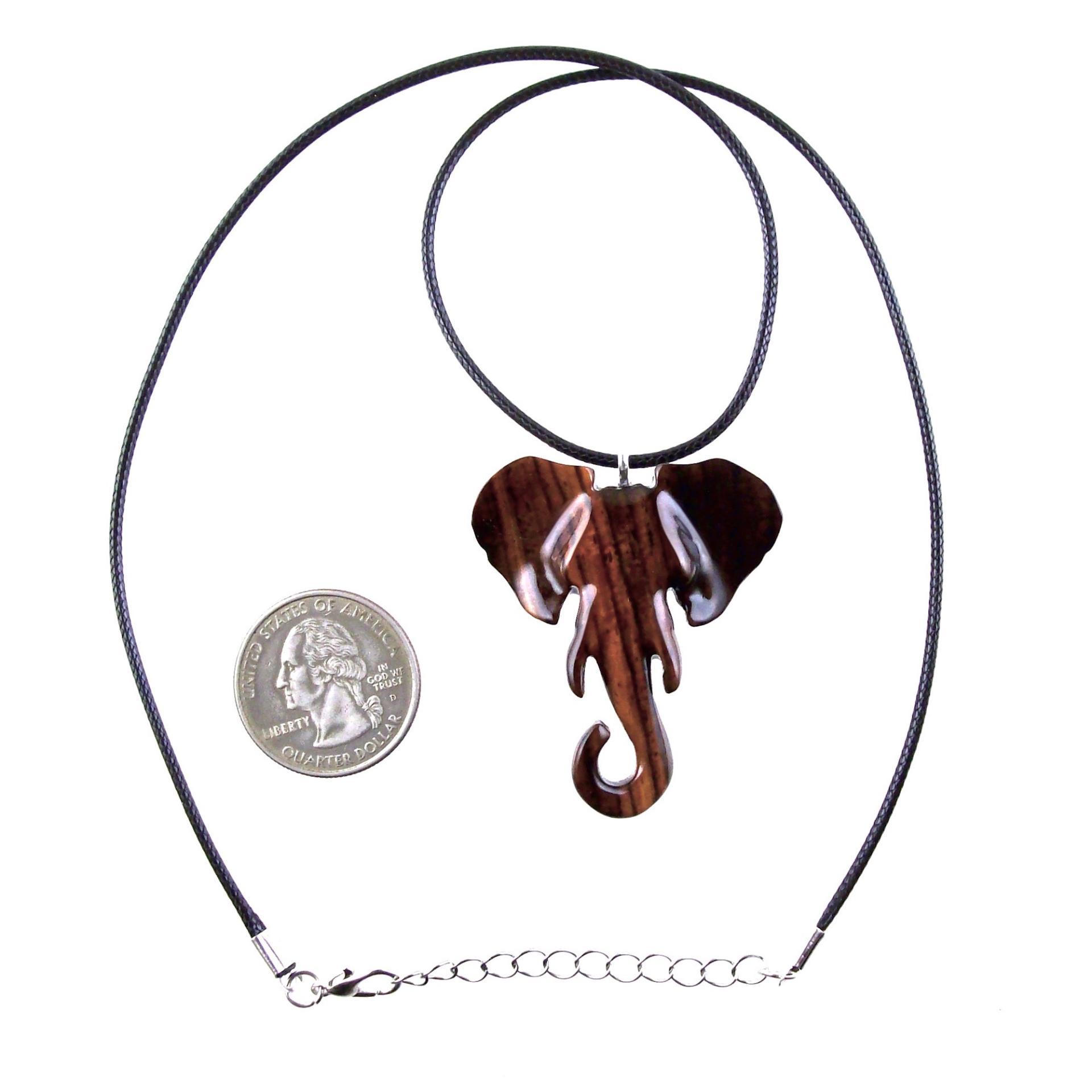 Elephant Necklace, Wooden Elephant Pendant for Men or Women, Hand Carved Spiritual Animal Necklace, Wood Jewelry for Men Women