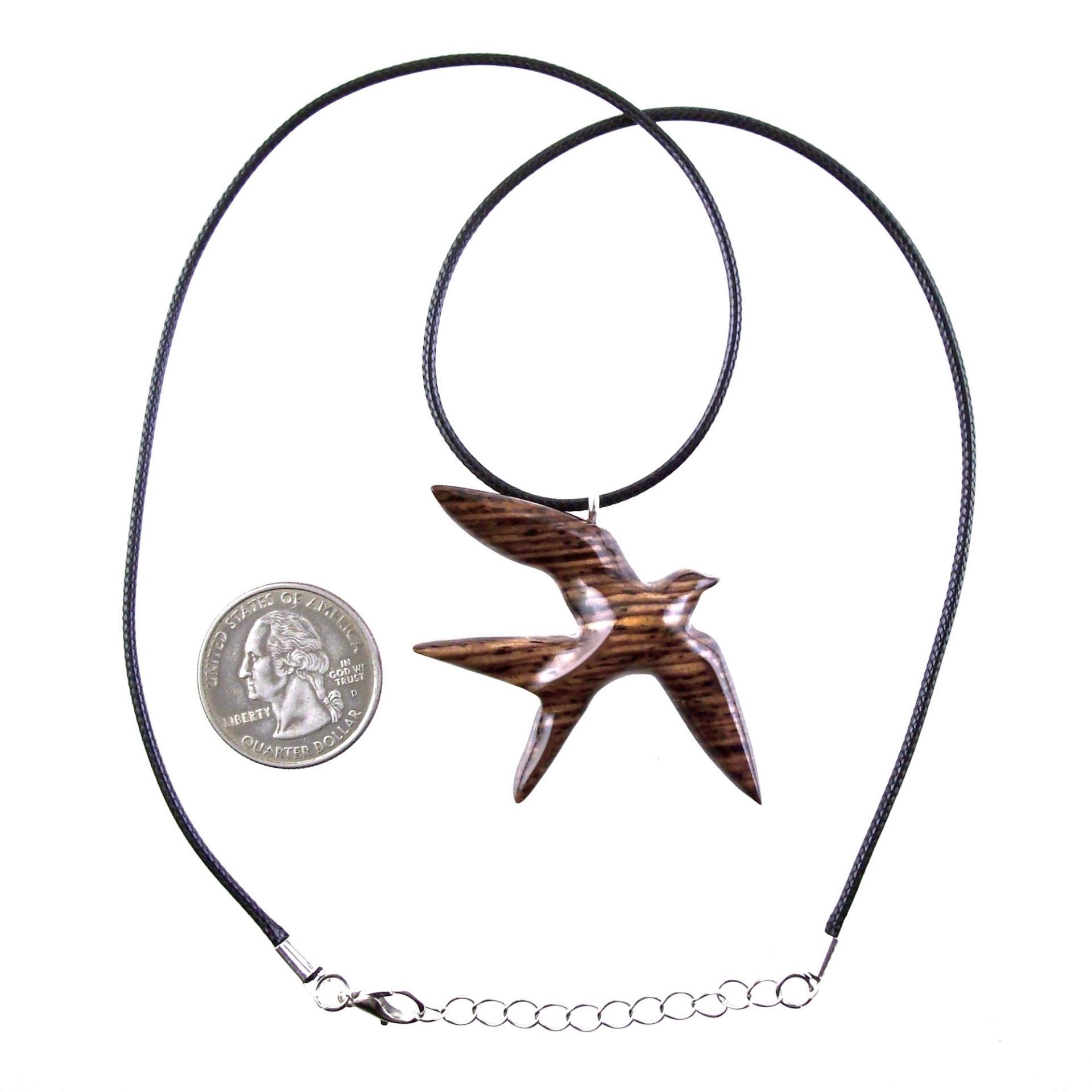 Hand Carved Swallow Necklace, Wooden Bird Pendant, Hope and Love Symbol 5th Anniversary Wood Jewelry Gift for Her