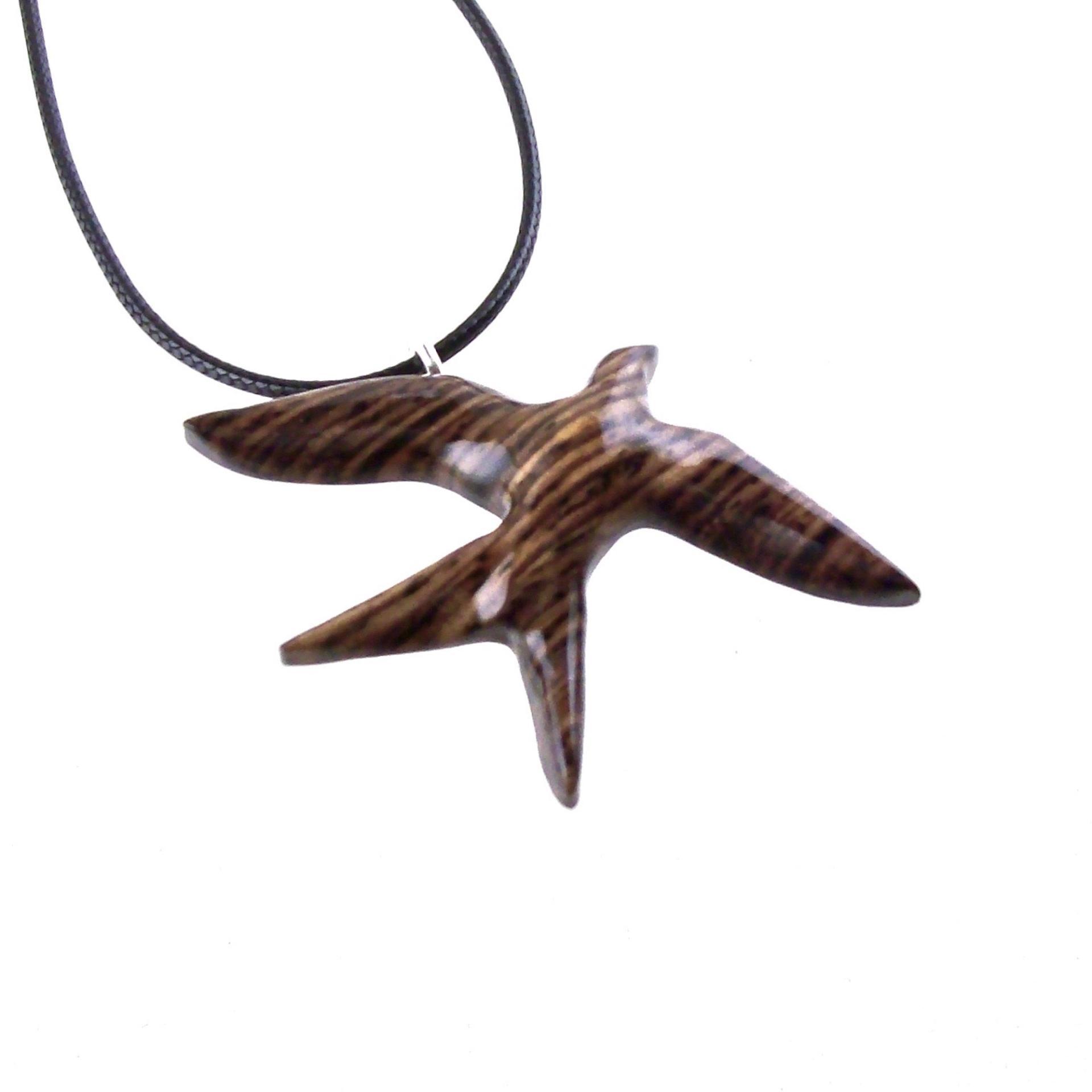 Hand Carved Swallow Necklace, Wooden Bird Pendant, Hope and Love Symbol 5th Anniversary Wood Jewelry Gift for Her