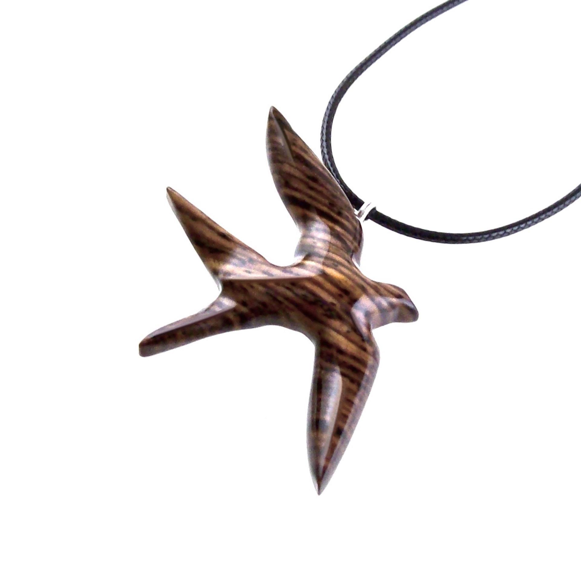 Hand Carved Swallow Necklace, Wooden Bird Pendant, Hope and Love Symbol 5th Anniversary Wood Jewelry Gift for Her