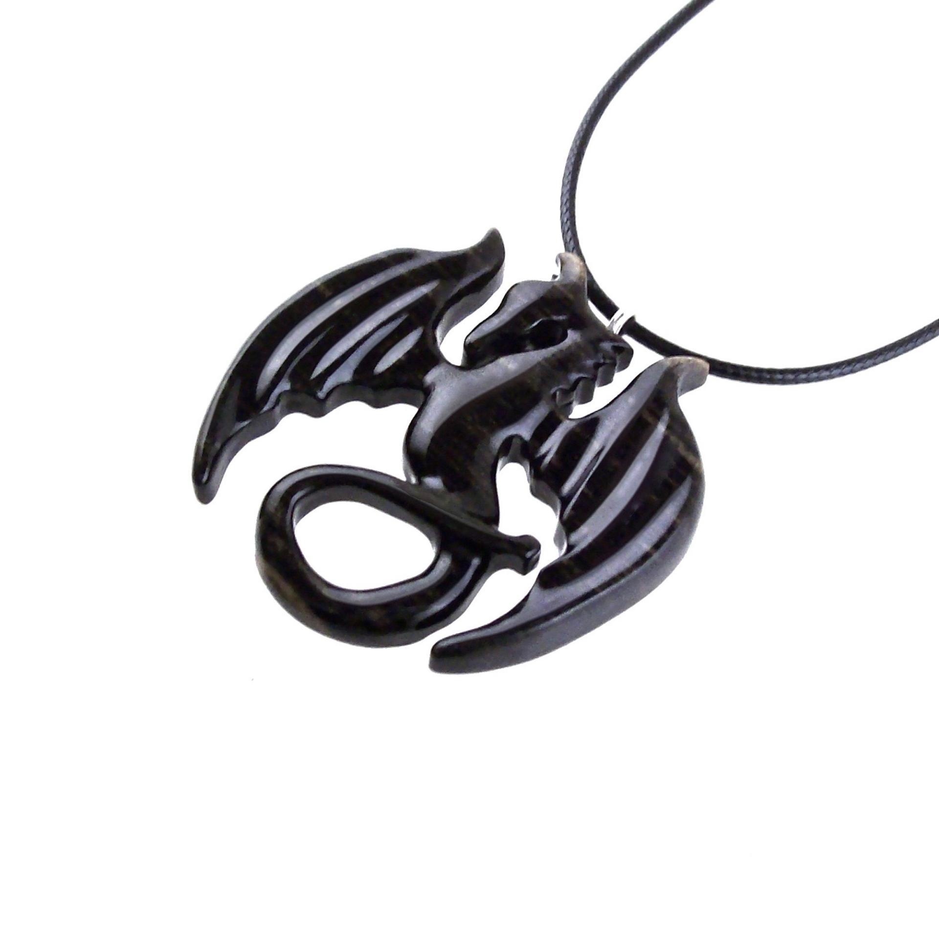 Dragon Necklace for Men Women, Hand Carved Wooden Dragon Pendant, Fantasy Wood Jewelry Gift for Her Him
