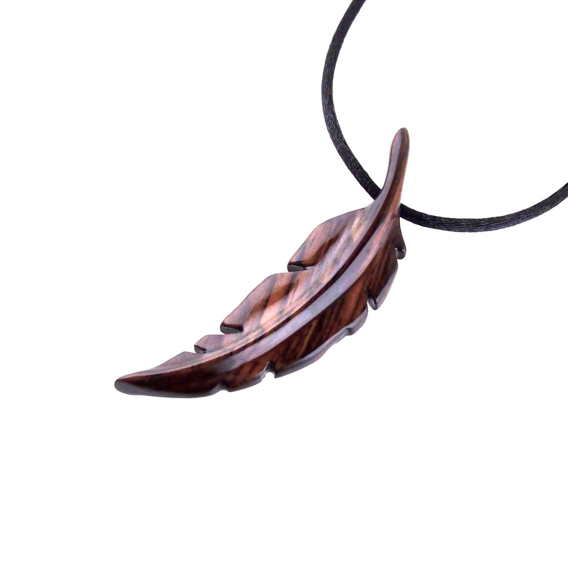 Hand Carved Feather Necklace, Wooden Feather Pendant, Mens Wood Necklace, Tribal Jewelry, One of a Kind Gift for Him