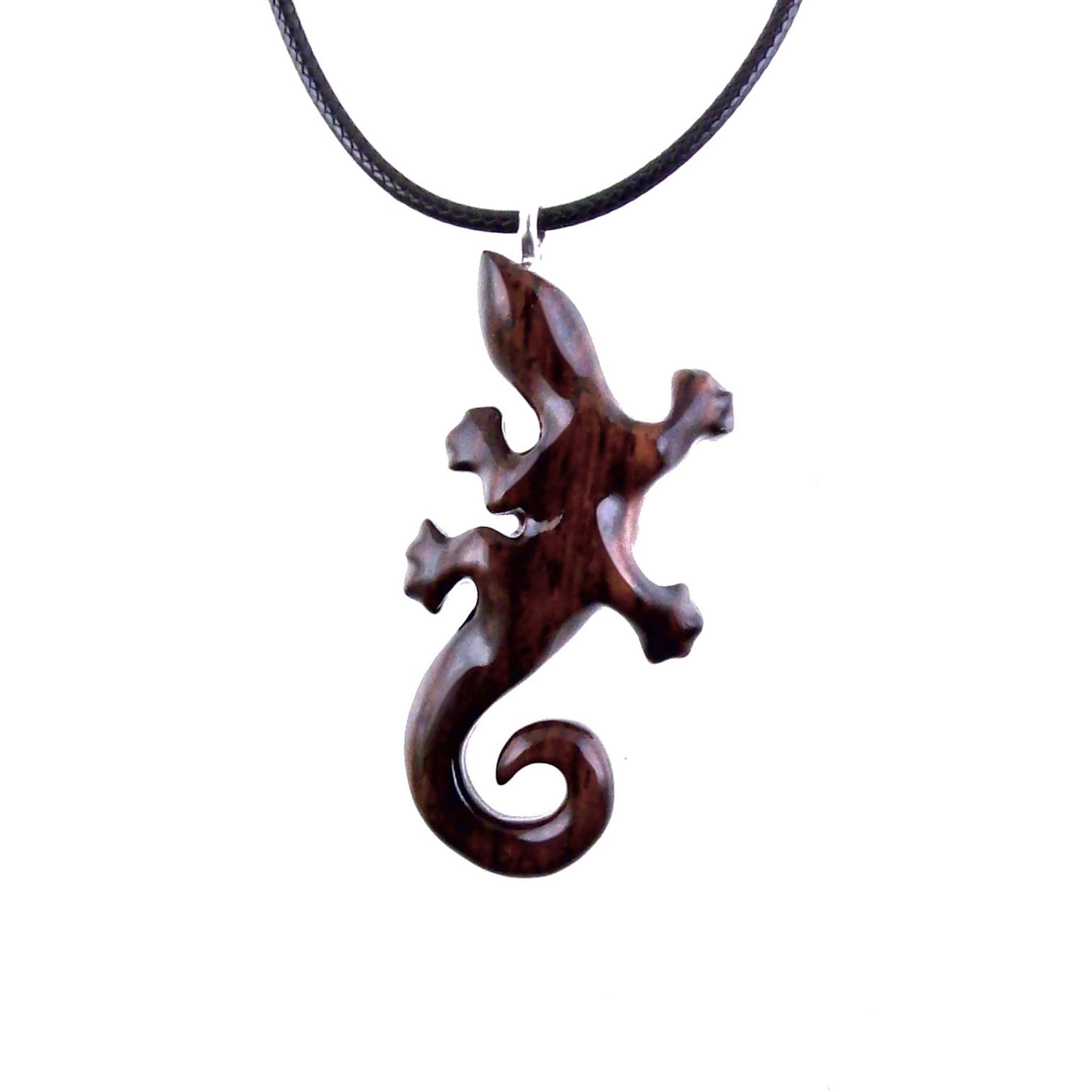Wooden Lizard Pendant, Hand Carved Gecko Necklace, Salamander Charm, Reptile Wood Jewelry for Men or Women