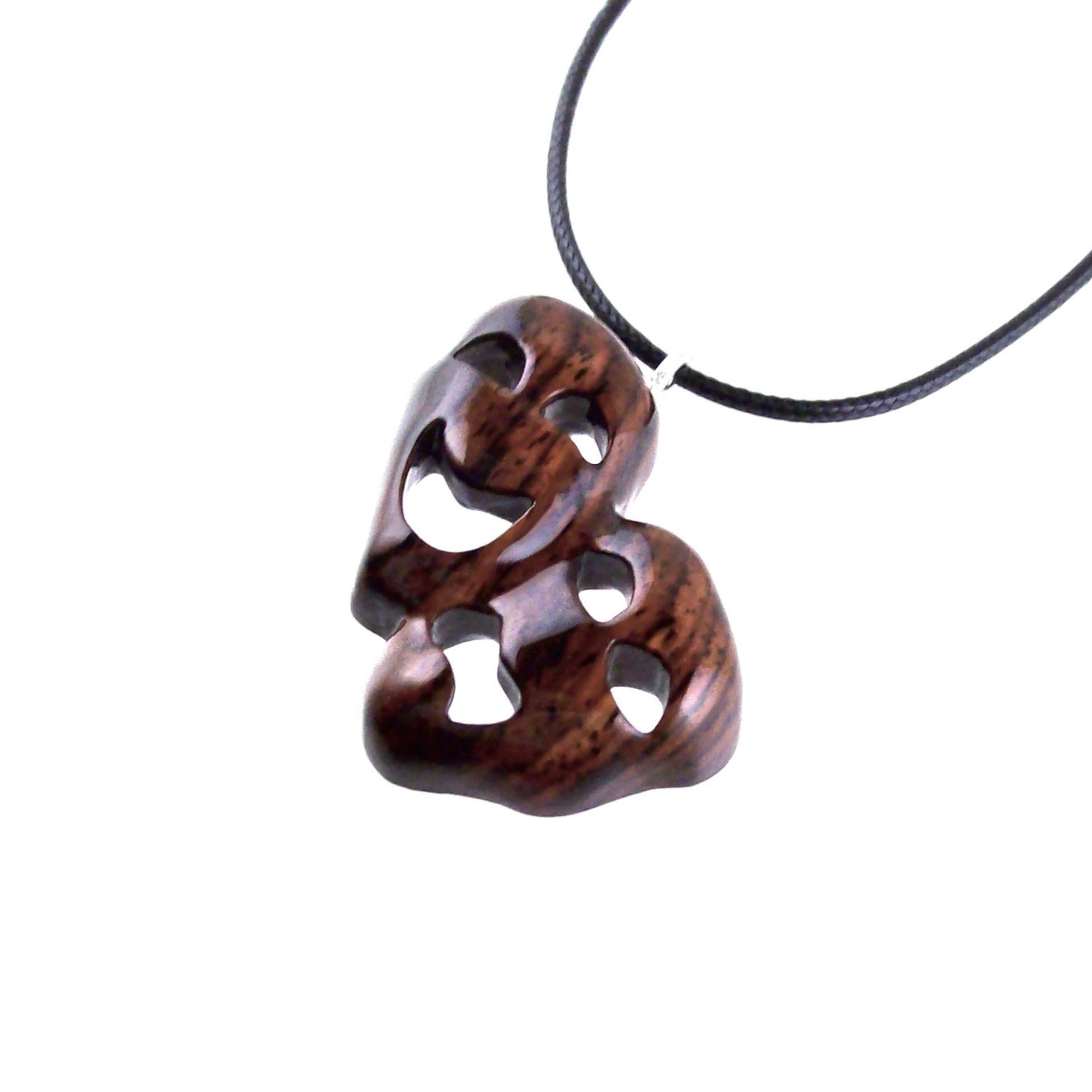 Hand Carved Comedy Tragedy Mask Necklace, Wooden Mask Pendant, Drama Necklace for Men or Women, Theatre Wood Jewelry