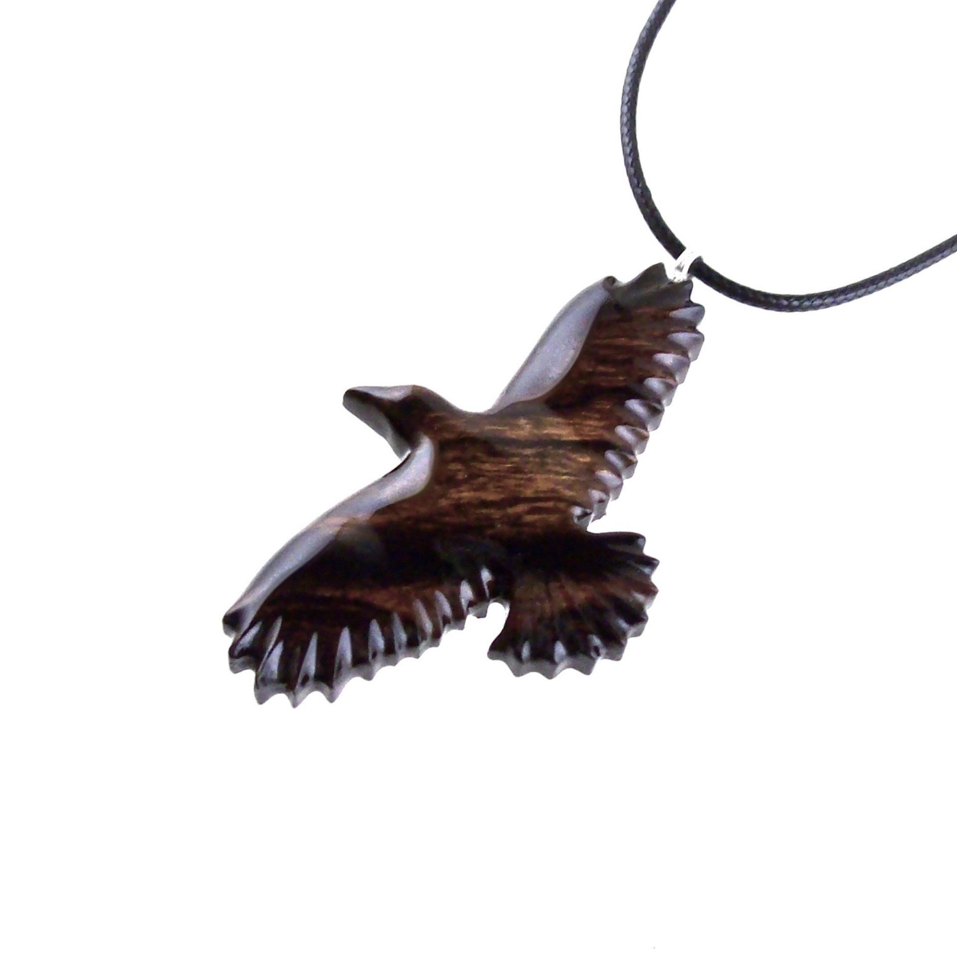 Hand Carved Raven Necklace, Wooden Crow Pendant, Totem Wood Bird Jewelry One of a Kind Gift for Men Women